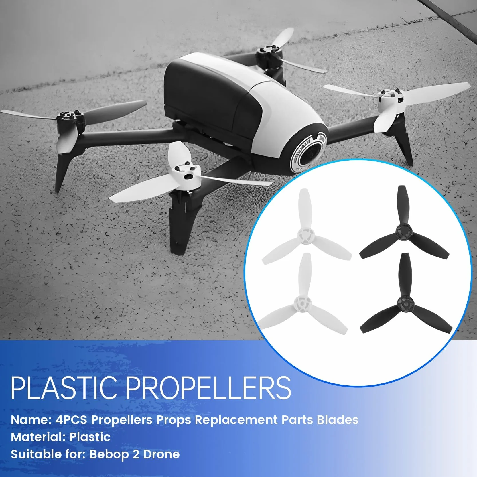 4 HéLices Accessoires Lames de PièCes de Rechange pour Parrot Bebop 2 Drone Noir Blanc
