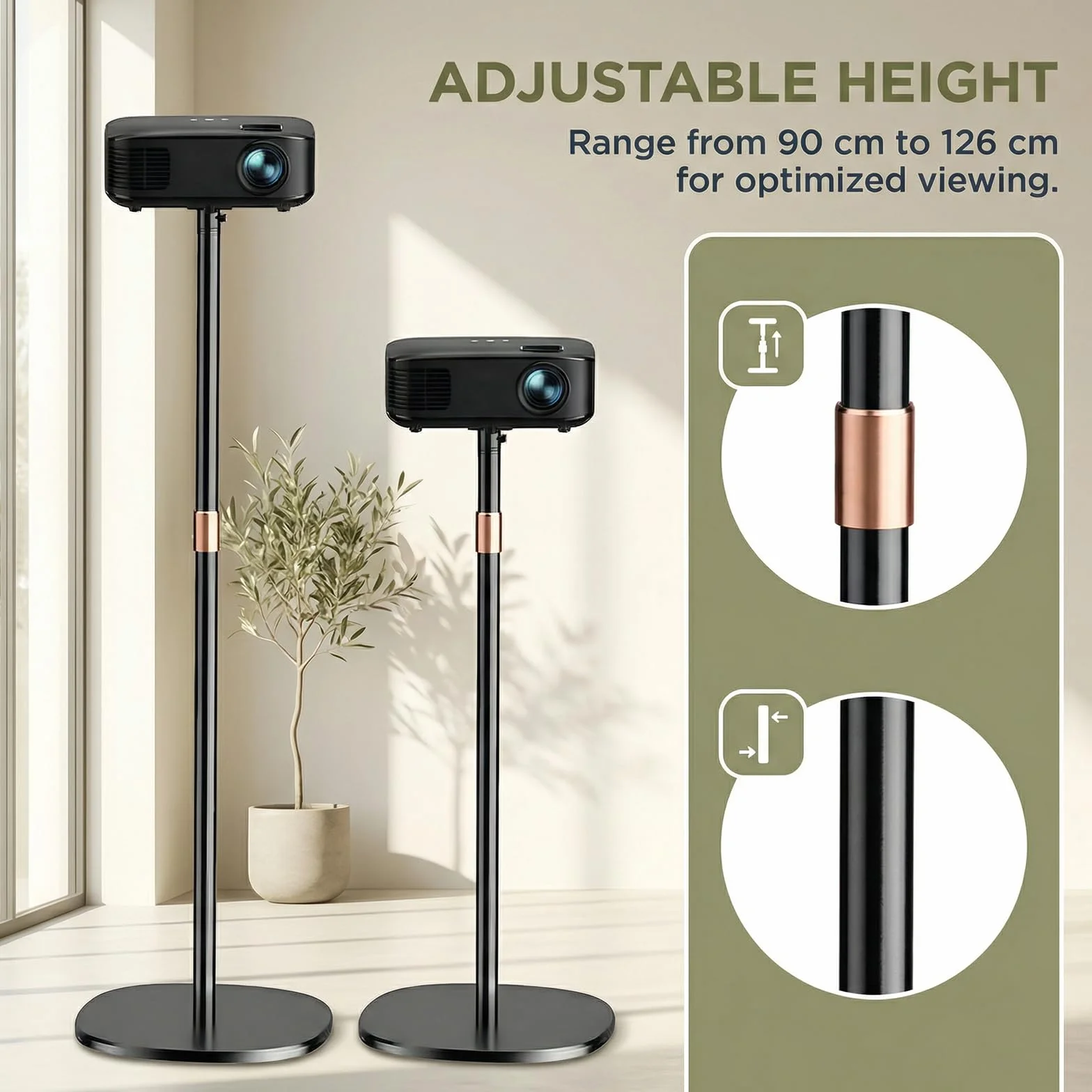 Support Vidéoprojecteur Rotatif 360° Hauteur Réglable 128-164 cm Base Robuste Home Cinéma