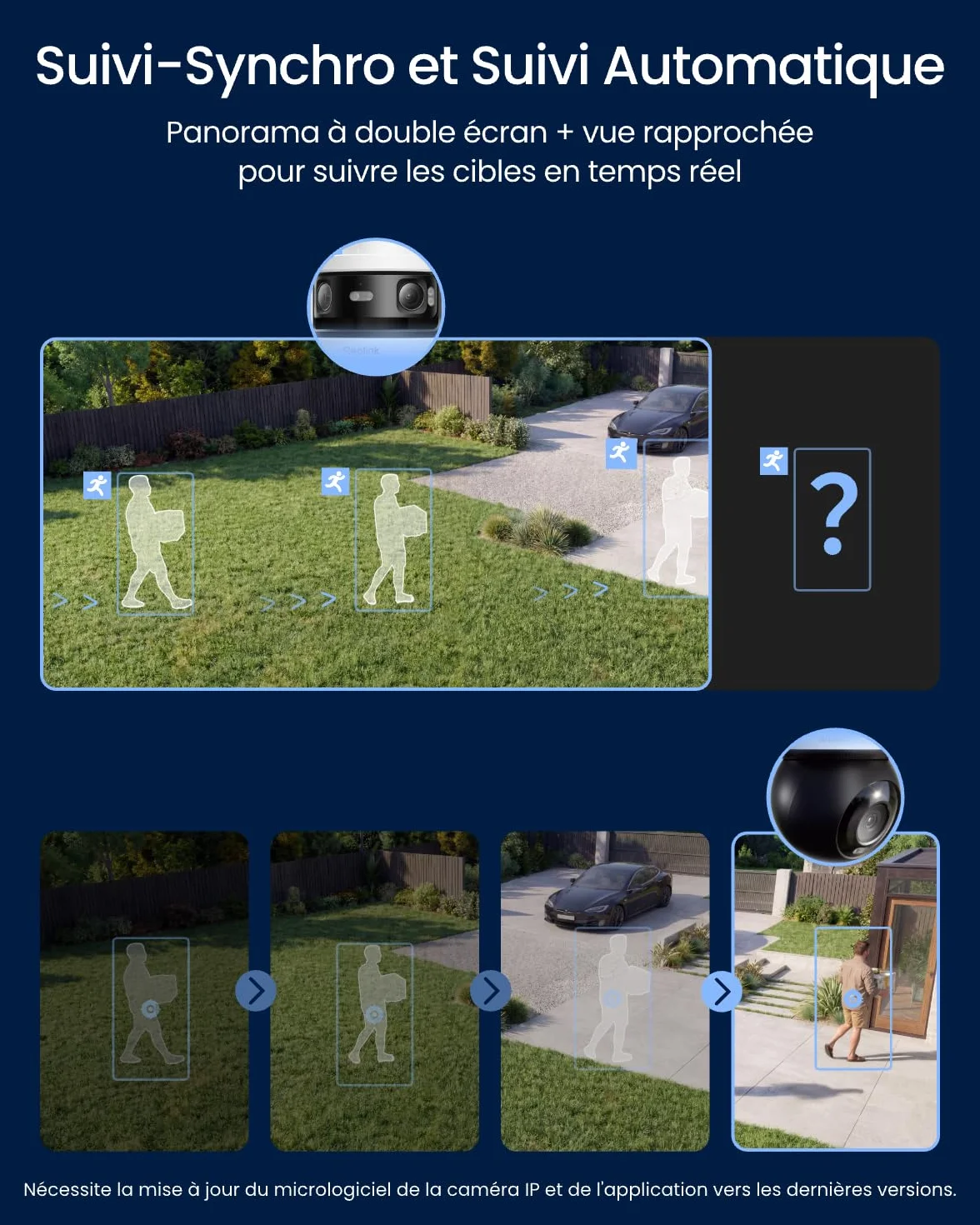 Reolink Camera Exterieur Filaire 10Mpx + 8Mpx à Triple Objectif, Caméra PoE avec Suivi-Synchro, Recherche Vidéo IA, Vision Nocturne Couleur et Infrarouge, Enregistrement 24h/24, OMVI 3i PoE