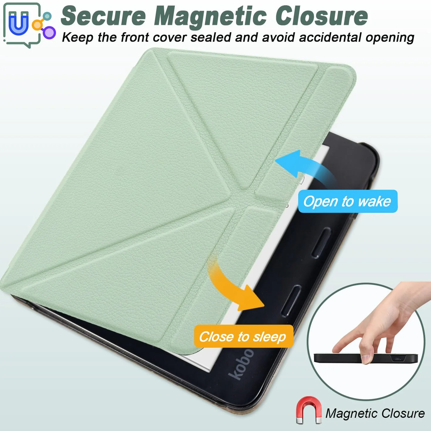DMLuna Étui pour Kobo Libra Colour 7" (Modèle N428 2024) - Coque légère en Cuir PU de qualité supérieure avec Support Auto Sleep/Wake, Agave Green