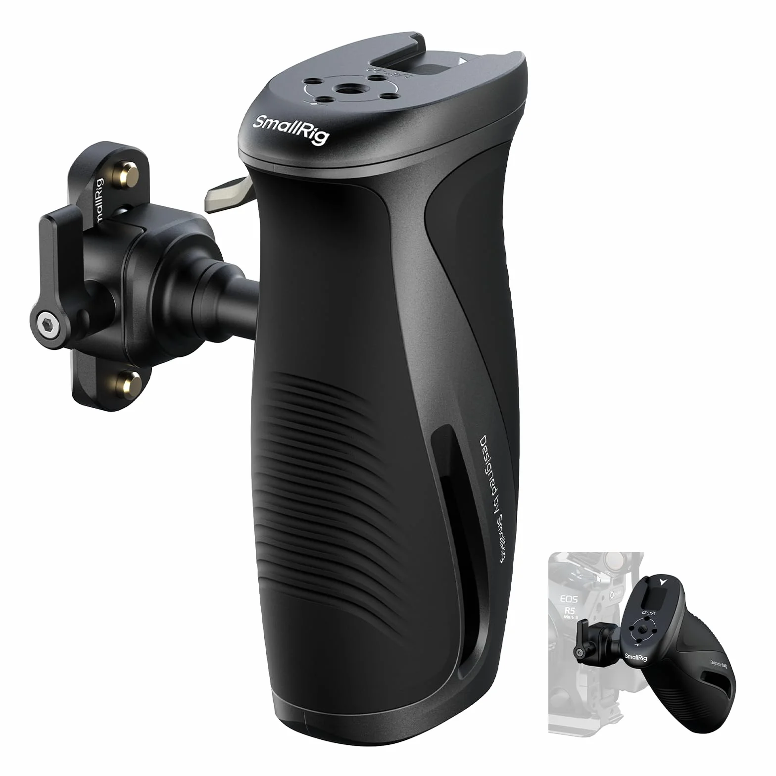 SMALLRIG Poignée Latérale Rotative à Bouton-Poussoir avec Pince OTAN, pour Gauchers et Droitiers, Rotation à 360° avec Silicone Antidérapant, Charge Max. 15 kg - 5160