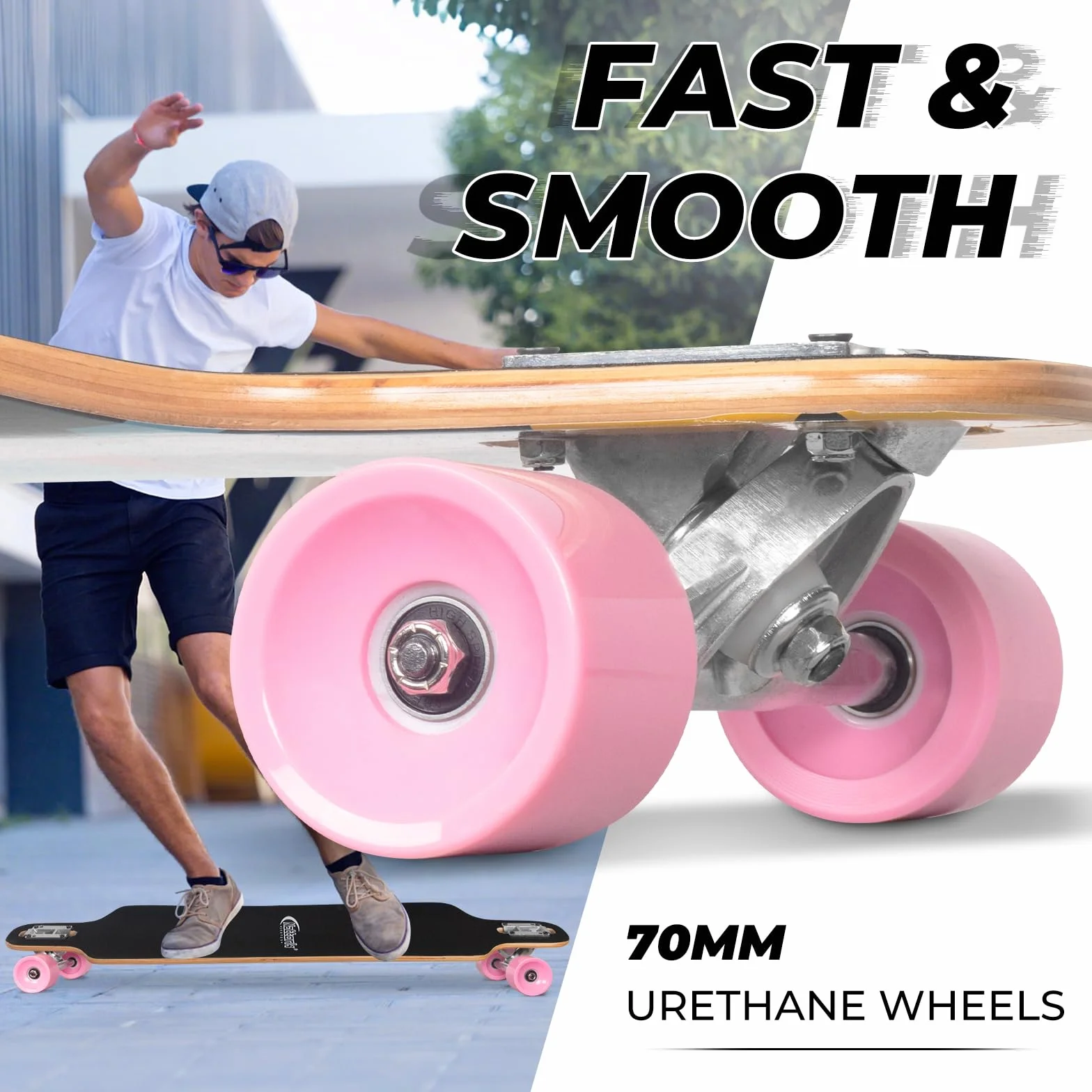 Nattork Cruiser Longboard Skateboard complet en bambou et érable dur canadien