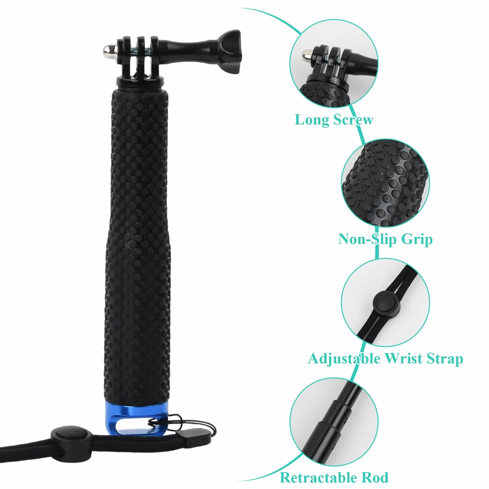 Etanche Action Caméra Grip Pôle, Réglable Monopode Bâton, Handle Anti-Glissant Perche à Selfie pour Sport, Longueur Extensible 19-49 cm (Vert, 19cm)