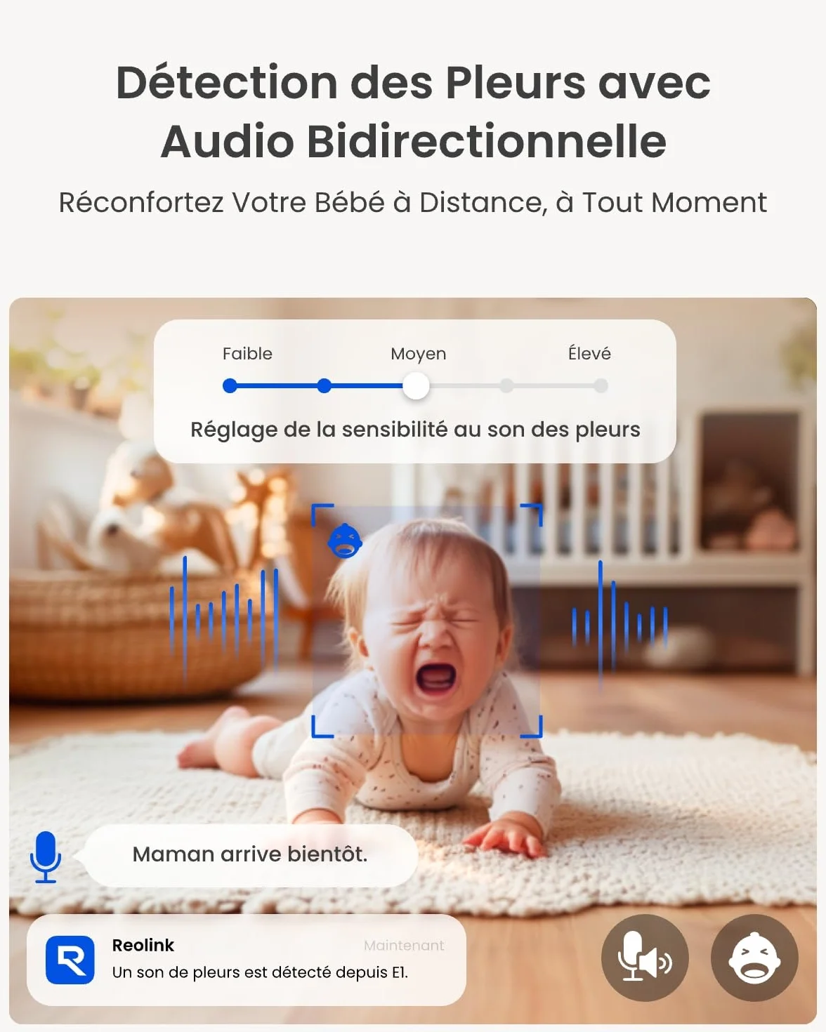 Reolink 4MP Interieur Caméra Surveillance WiFi – Vue à 360°, Suivi Automatique, Détection IA (Personne/Animal/Pleurs), Audio Bidirectionnel, Vision Nocturne, Mode Privé, sans Abonnement – ​​E1