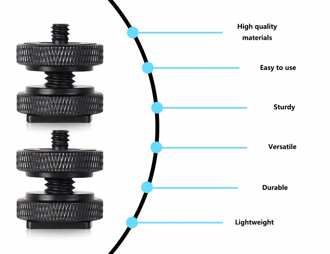 Lot de 2 adaptateurs de sabot de flash pour appareil photo, filetage 1/4", en métal, pour filetage de trépied, flash, microphones sur griffe de flash (noir)
