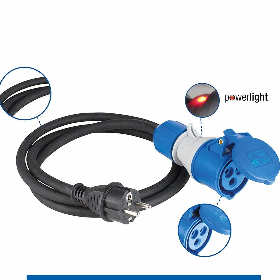 Schwabe Câble adaptateur CEE 1.5m, coupleur 3 pôles avec indicateur de tension, IP44