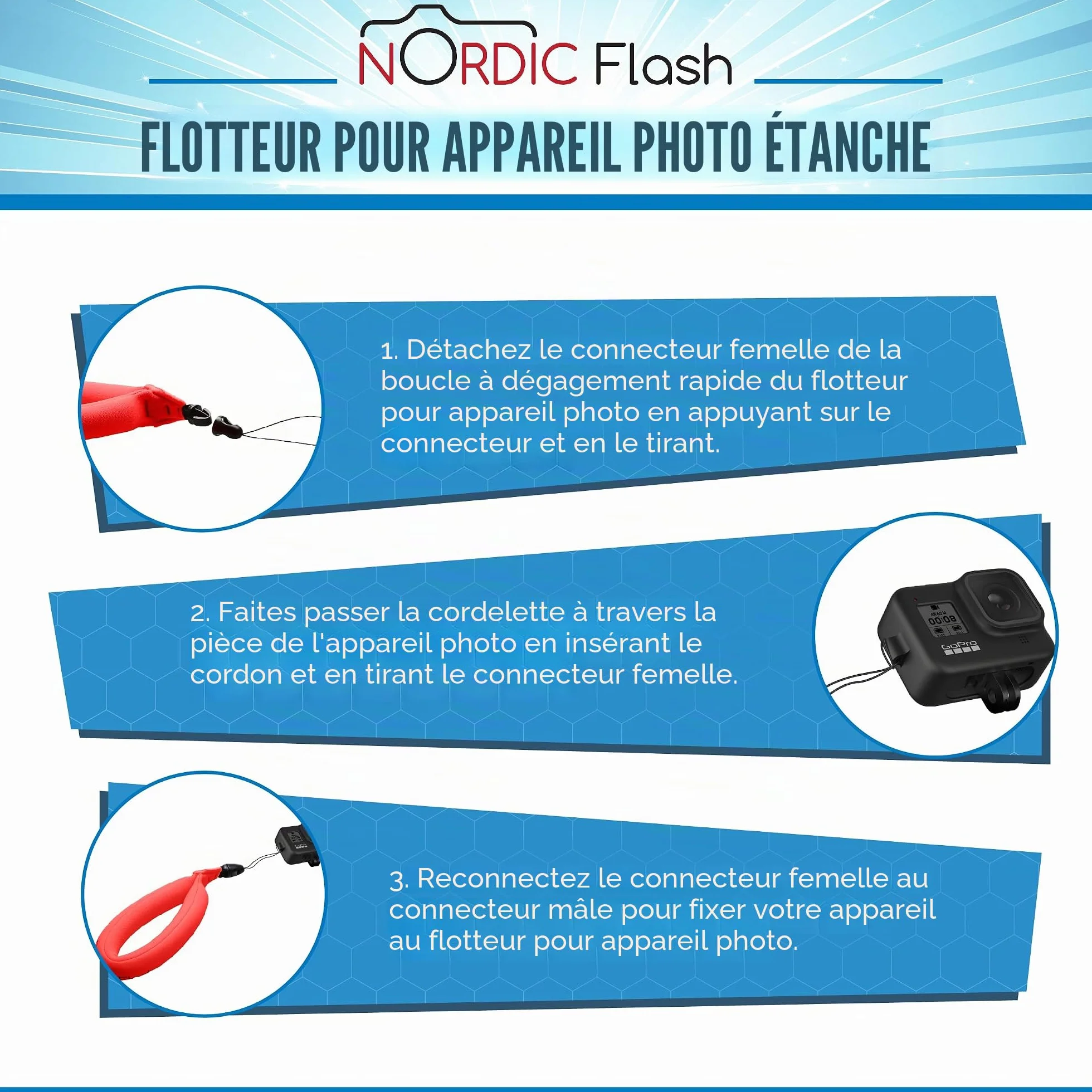 Lot de 2 flotteurs étanches pour appareil photo - Dragonne pour appareils sous-marins – GoPro/Panasonic Lumix et plus – Flotte téléphone, étui, maintient clés, évite couler – (rouge et orange)