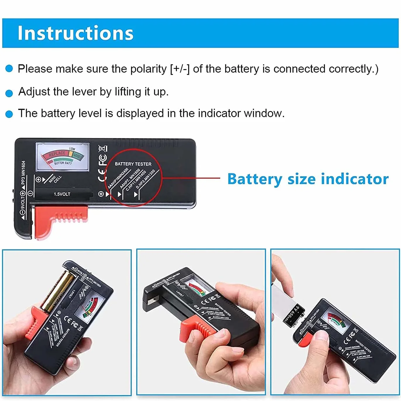 Testeur de Piles Universel Numérique pour AA AAA C D 9V 1.5V Contrôleur de Tension