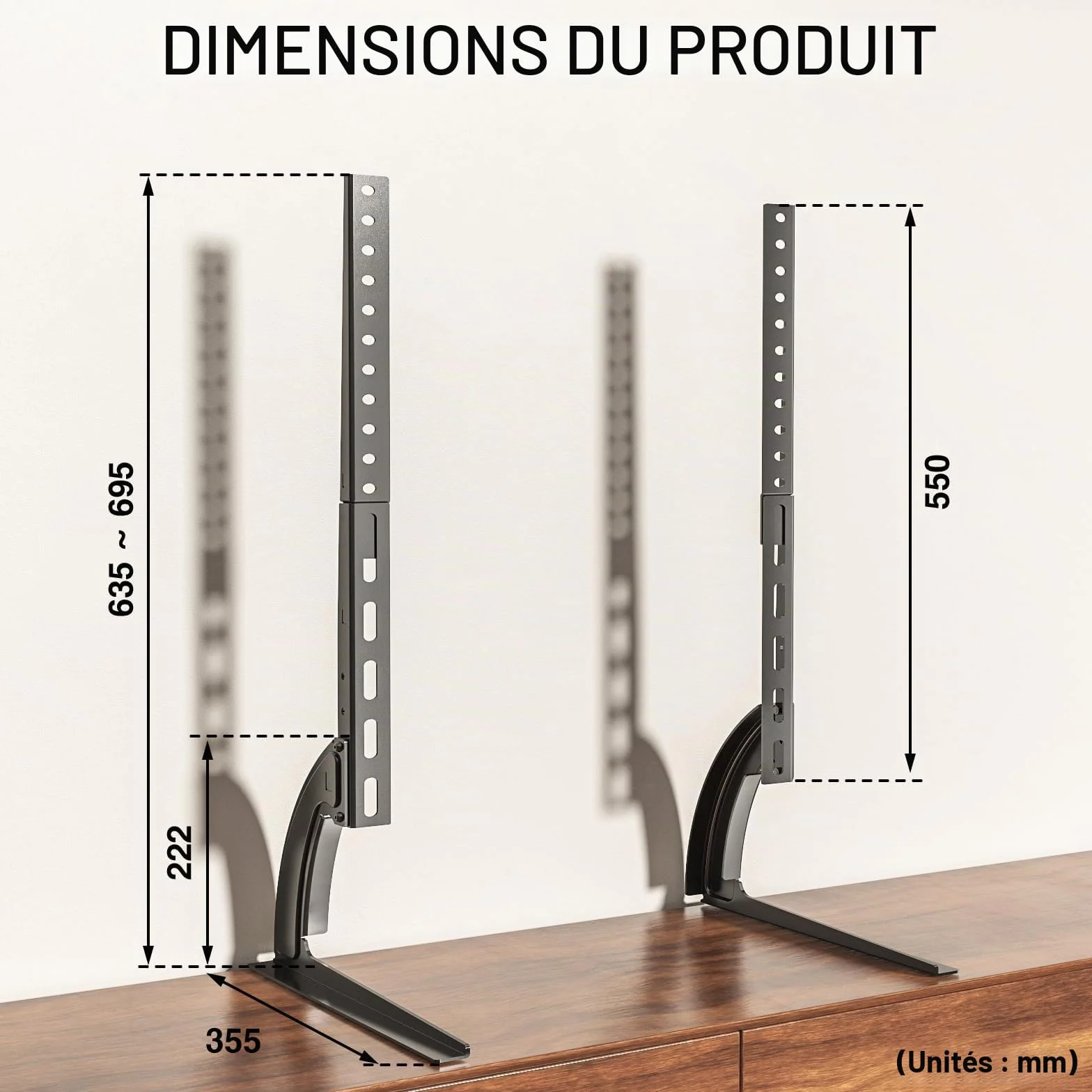 RFIVER Support TV Pieds Place sur Meuble Télé Elévateur Hauteur Adjustable pour LCD LED OLED ALED Ecran 20 à 65 Pouces VESA jusqu'à 800 x 500 mm