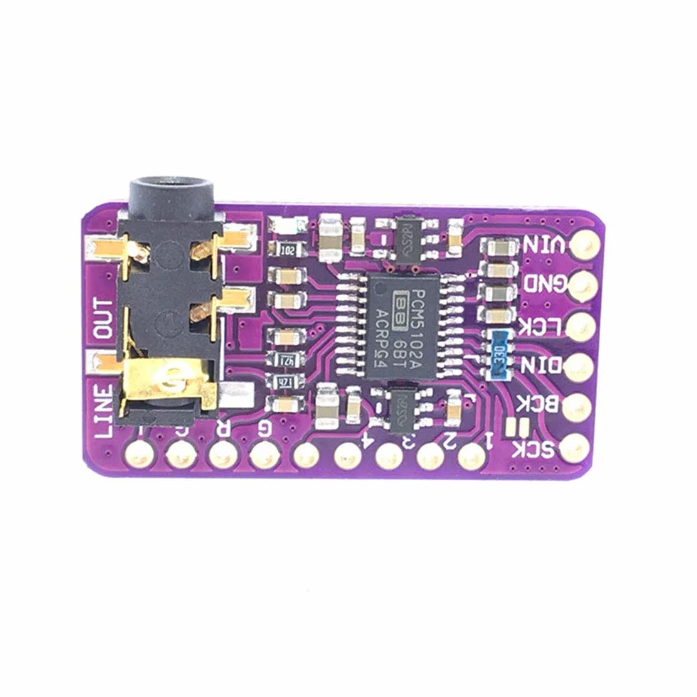 PCM5102 Module de décodeur DAC Interface I2S GY-PCM5102 Carte de lecteur au format PHAT Convertisseur numérique-analogique Module vocal pour Arduino avec câble audio 3,5 mm, câble Jumper
