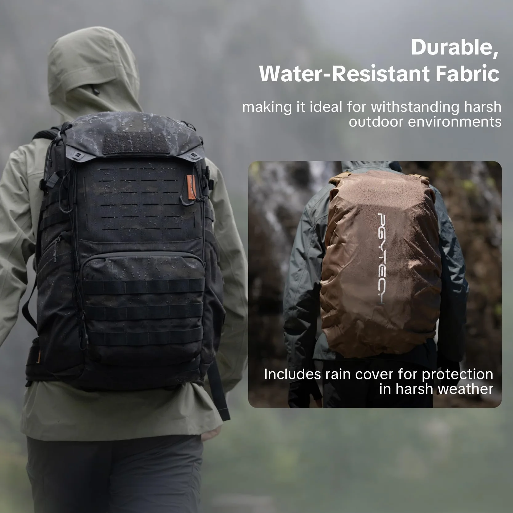 PGYTECH OneMo TAC Sac à Dos pour Appareil Photo Tactique 25L Sac Photographe Imperméable pour DSLR/Hybrides, avec Compartiment Ordinateur 15,6", Housse de Pluie, Porte-Trépied, Camouflage Noir