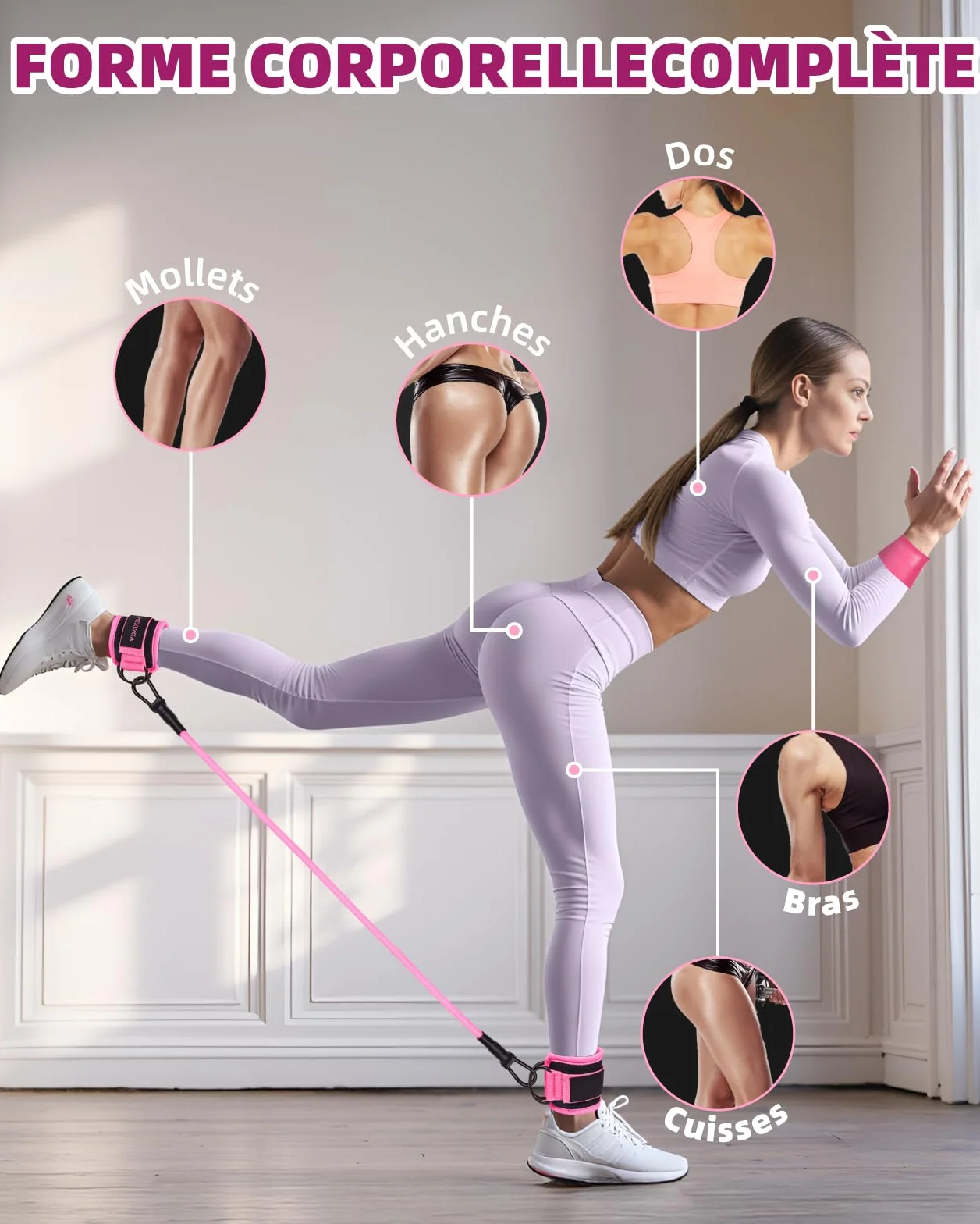 Kit Élastique Musculation 12 pièces Bandes de Résistance 5-40 lbs Sangles Cheville 10-30 lbs avec Sac