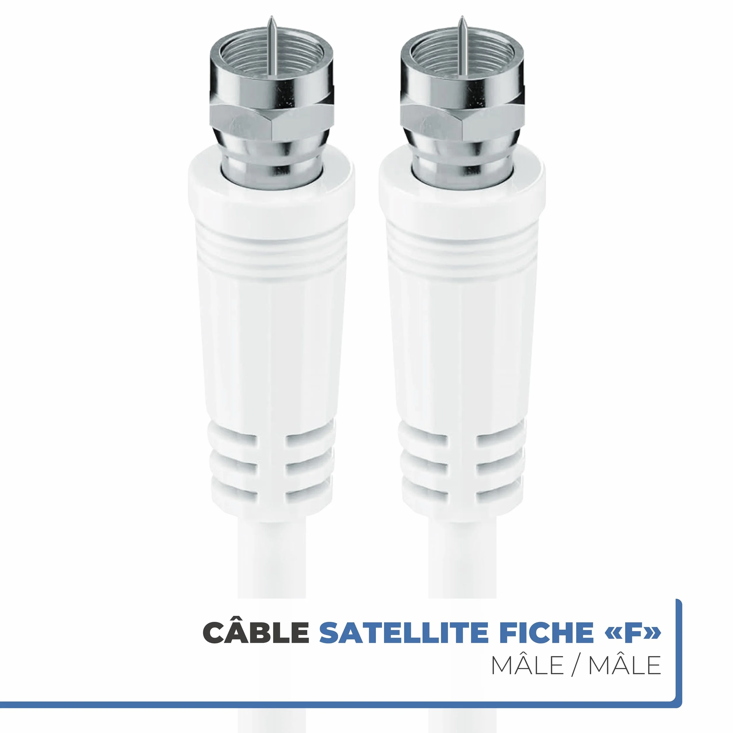 APM Câble Coaxial Satellite Fiche F Mâle, 10M + Adaptateur Fiche F Femelle vers Coaxial 9.52mm Mâle, Compatible TV Parabole Antenne Modem Satellite, 409007