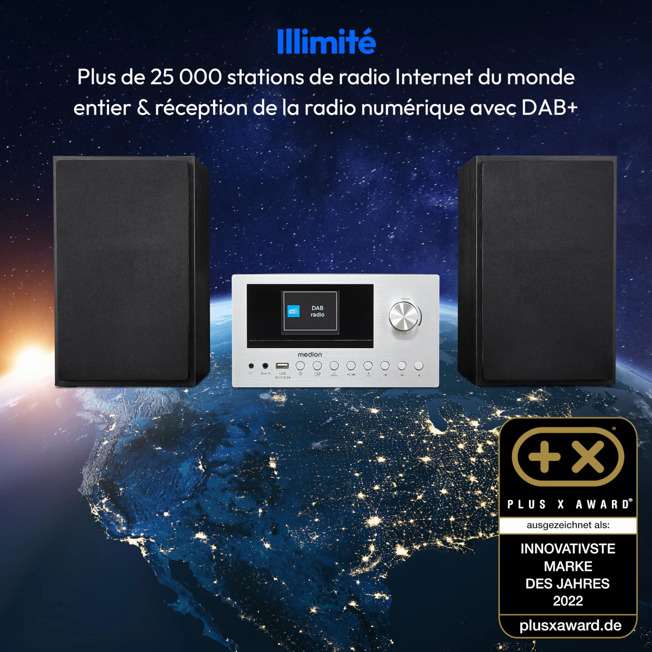 MEDION P85003 Mini Chaîne HiFi avec Lecteur CD (WiFi, Bluetooth, Radio Internet, Dab +, USB, AUX, Égaliseur, Écran Couleur TFT avec télécommande, 2X 15 W RMS) Argent