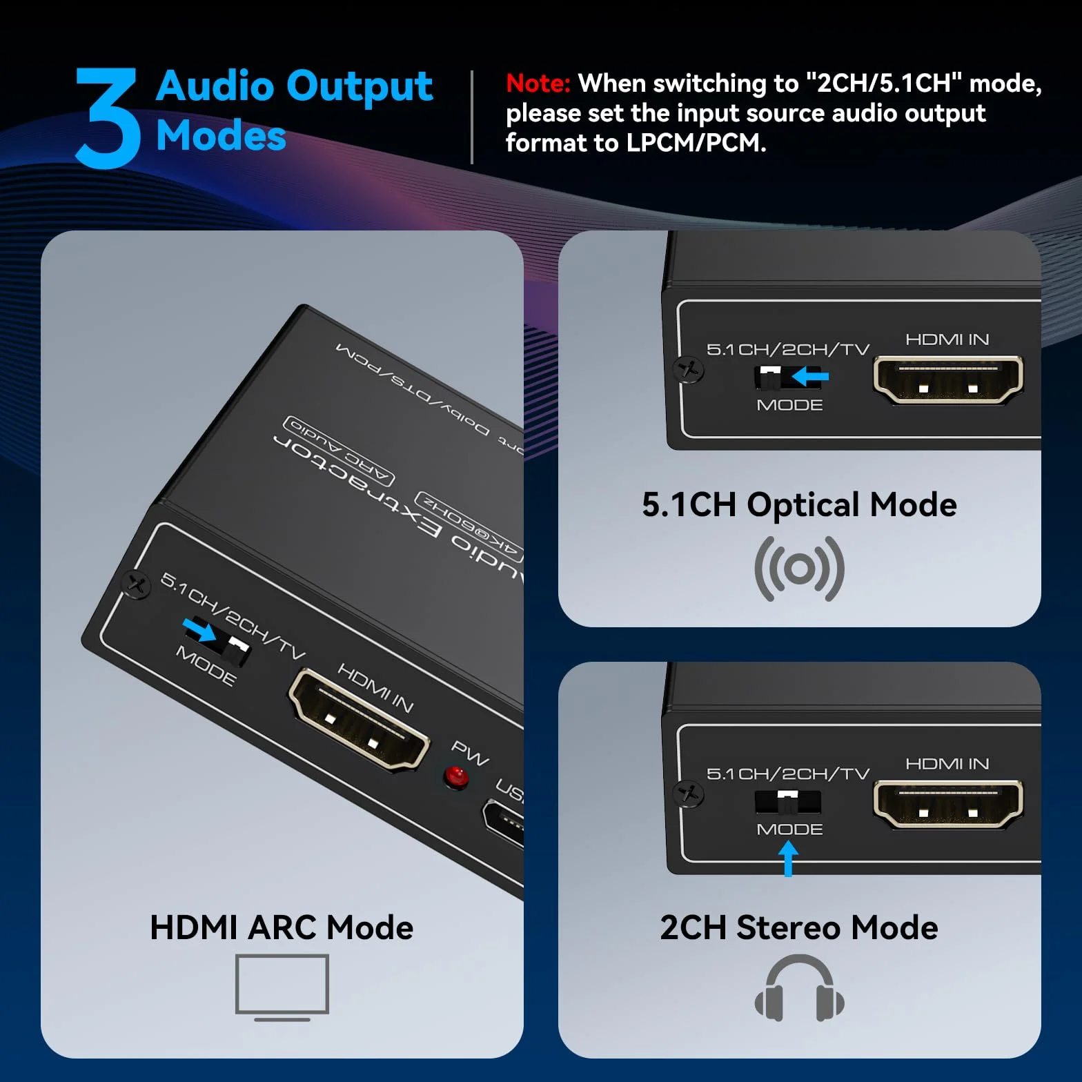 VEDINDUST HDMI ARC Audio Extractor Splitter Adapter 4K@60Hz HDMI Fiber Optic Adapter to 3.5mm Converter Splitter SPDIF TOSLINK Fiber Optic and 3.5mm Stereo Audio, Supporting LPCM 7.1/DTS/DSD