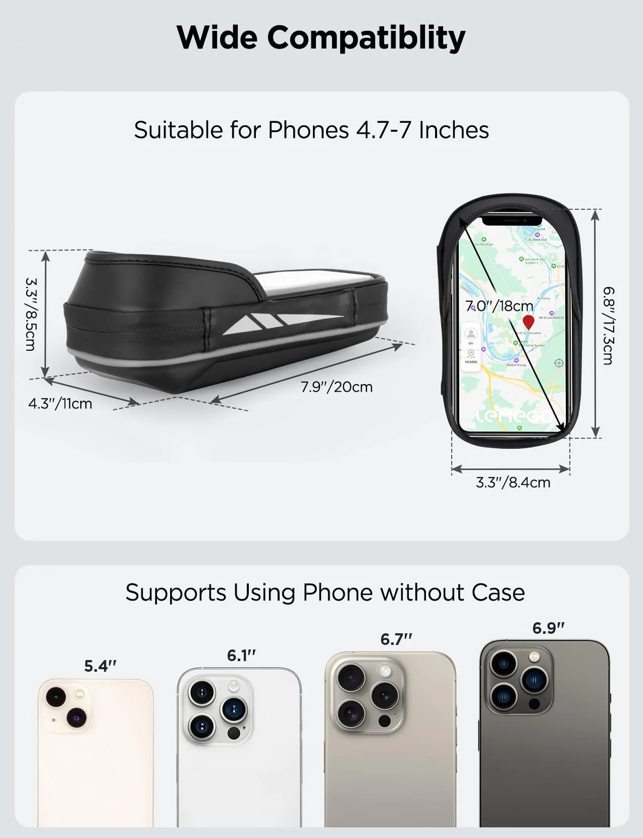 Vitalismo Support Téléphone Velo Moto Etanche, Sacoche de Guidon Vélo avec Housse de Pluie Espace Rangement Rotation 360 Porte Téléphone Vélo VTT Cyclisme sous 7 Pouces