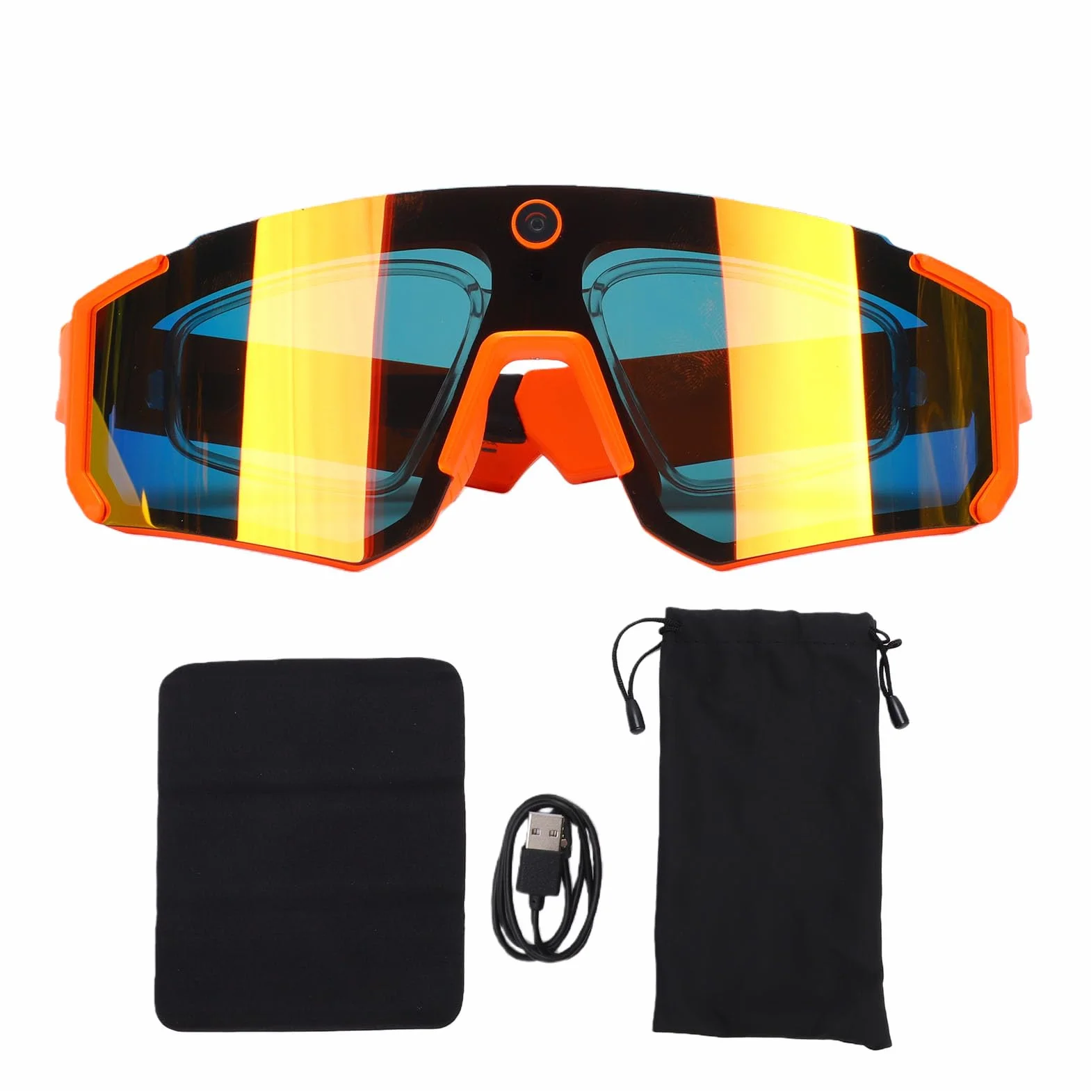 Lunettes Intelligentes 4K AI, Caméra 8MP, Lunettes de Sport Bluetooth avec Commande Vocale, Stabilisation EIS, IP54 pour Le Cyclisme, Le Ski, la Randonnée (Orange Rouge)