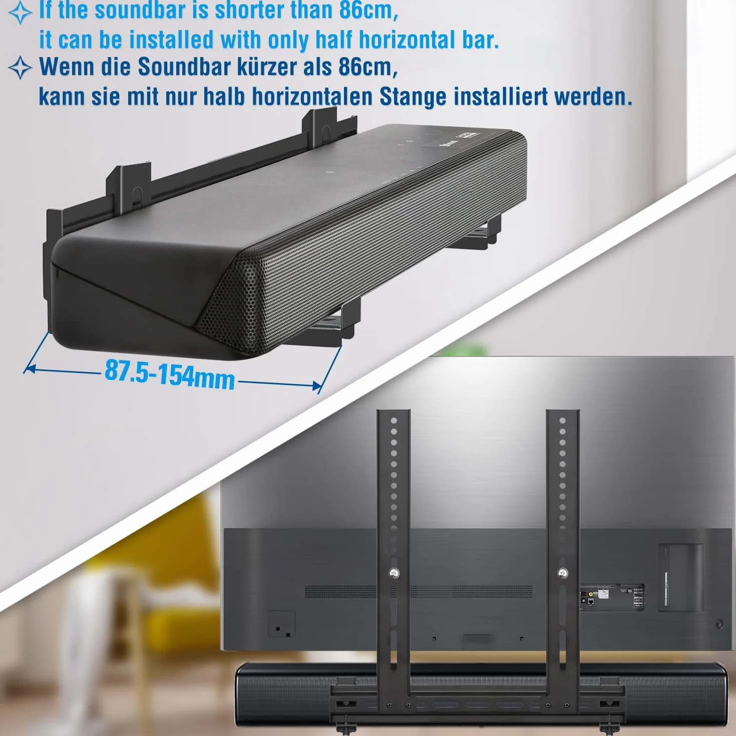Mounting Dream Universel Support Barre de Son avec ou sans Trous, pour Support Barre de Son Samsung avec Support de Base antidérapant étendu de 87,5 à 154 mm, pour SONOS Sony LG Bose Yamaha JBL