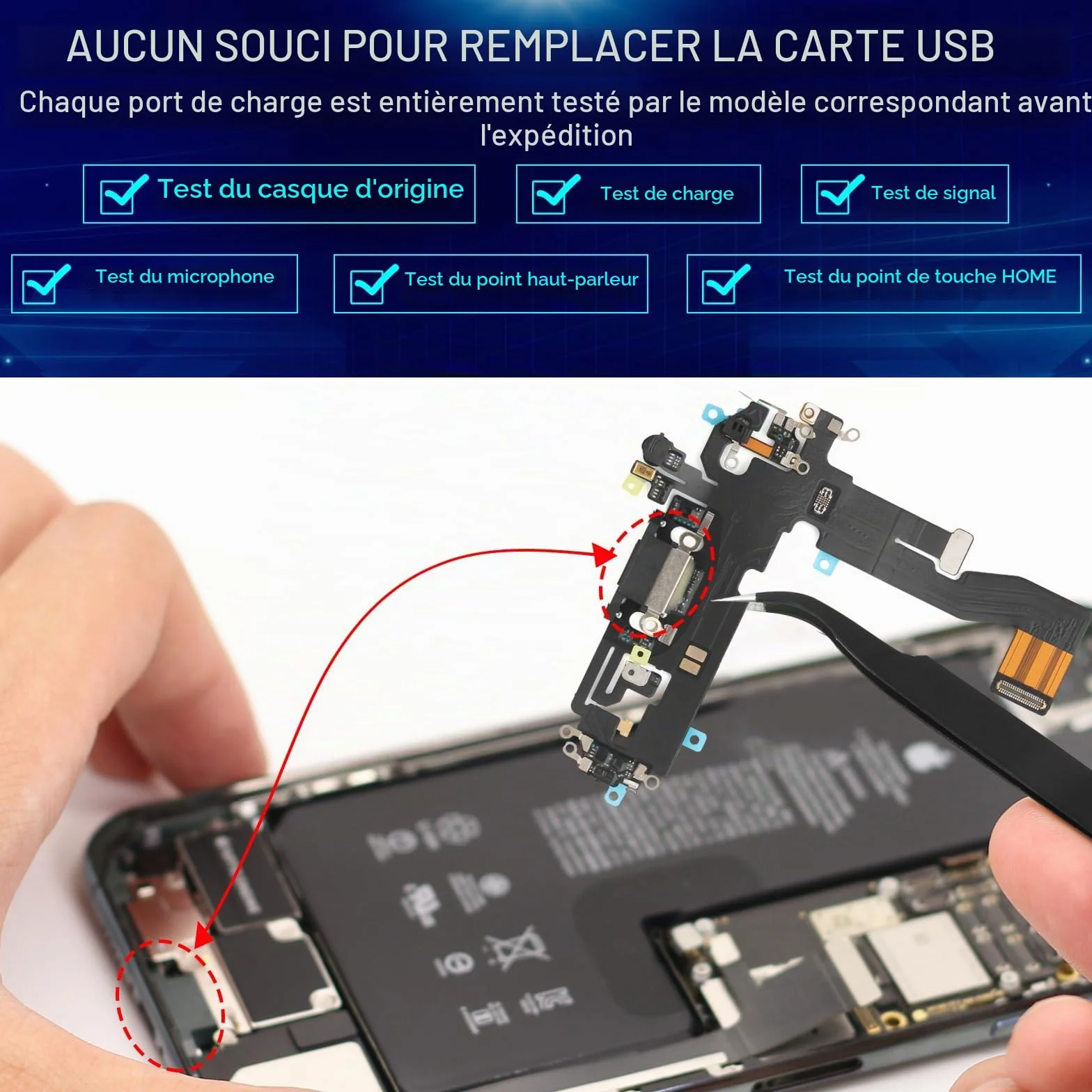 RongZy Dock Connecteur de Charge Compatible avec 6.1" iPhone 12 Câble Nappe de Rechange avec Connecteur pour iPhone 12 Pro Inclus Kit de Outils(Noir)