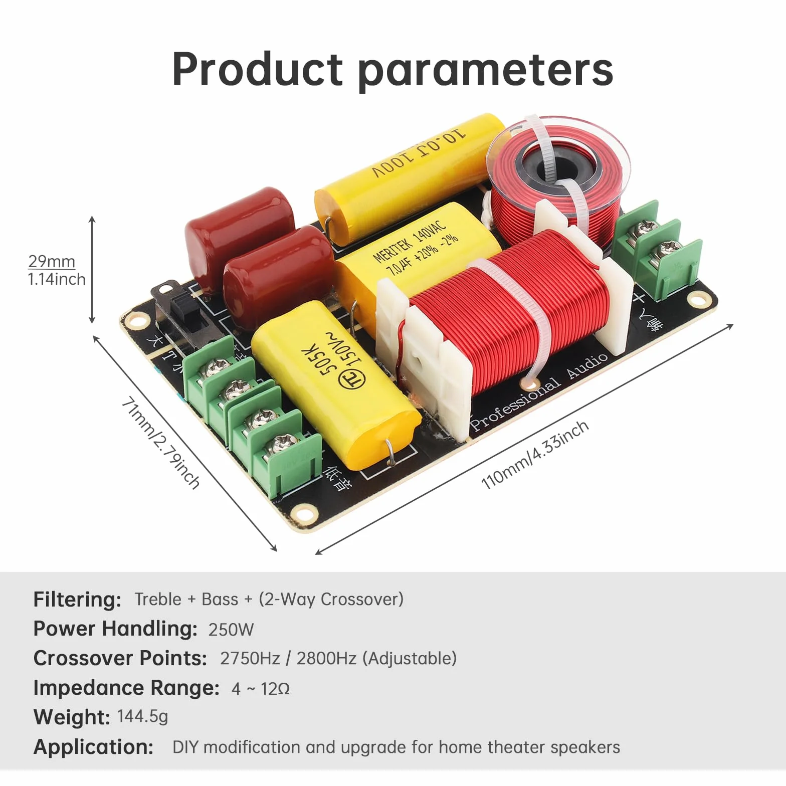 Lot de 2 croisements à 2 voies pour haut-parleur, 250 W 4-12 Ohm HiFi