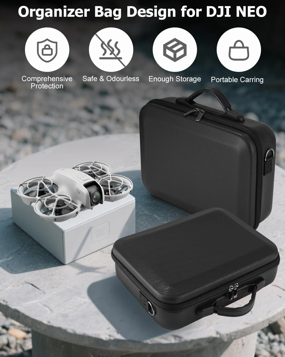 Sac de Rangement DJI Neo, Étui de Transport Rigide pour DJI Neo, Radiocommande RC-N3 et Accessoires, Noir