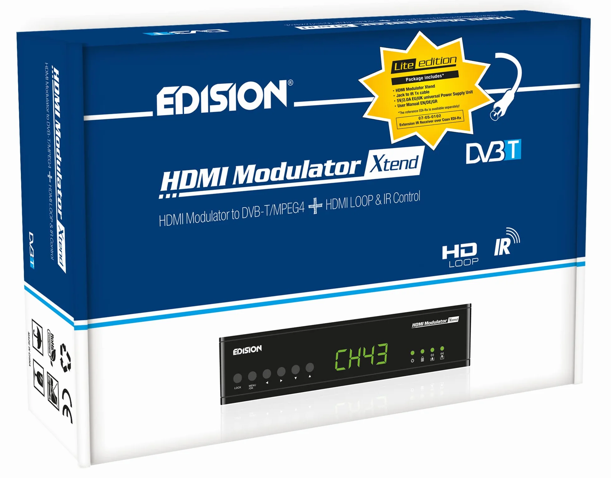 Edision HDMI Modulator Xtend Lite, Full HD MPEG4, HDMI-Loop Out, RF-in, 50 ID Fonction de pré-Configuration, Noir