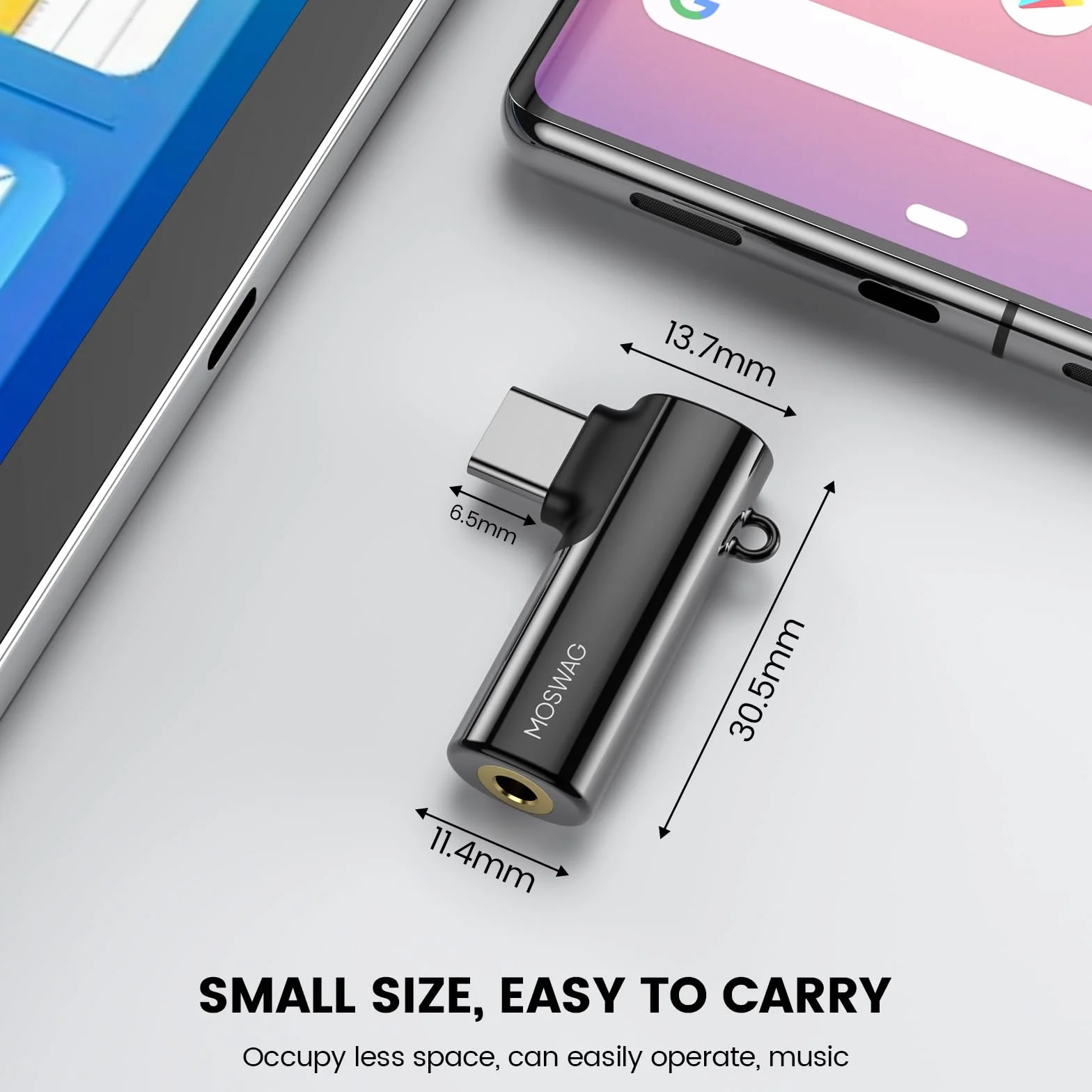 MOSWAG USB C à 3,5 mm Jack Adaptateur Casque Angle Droit DAC Chip Compatible Galaxy S24 S23 S22 Ultra