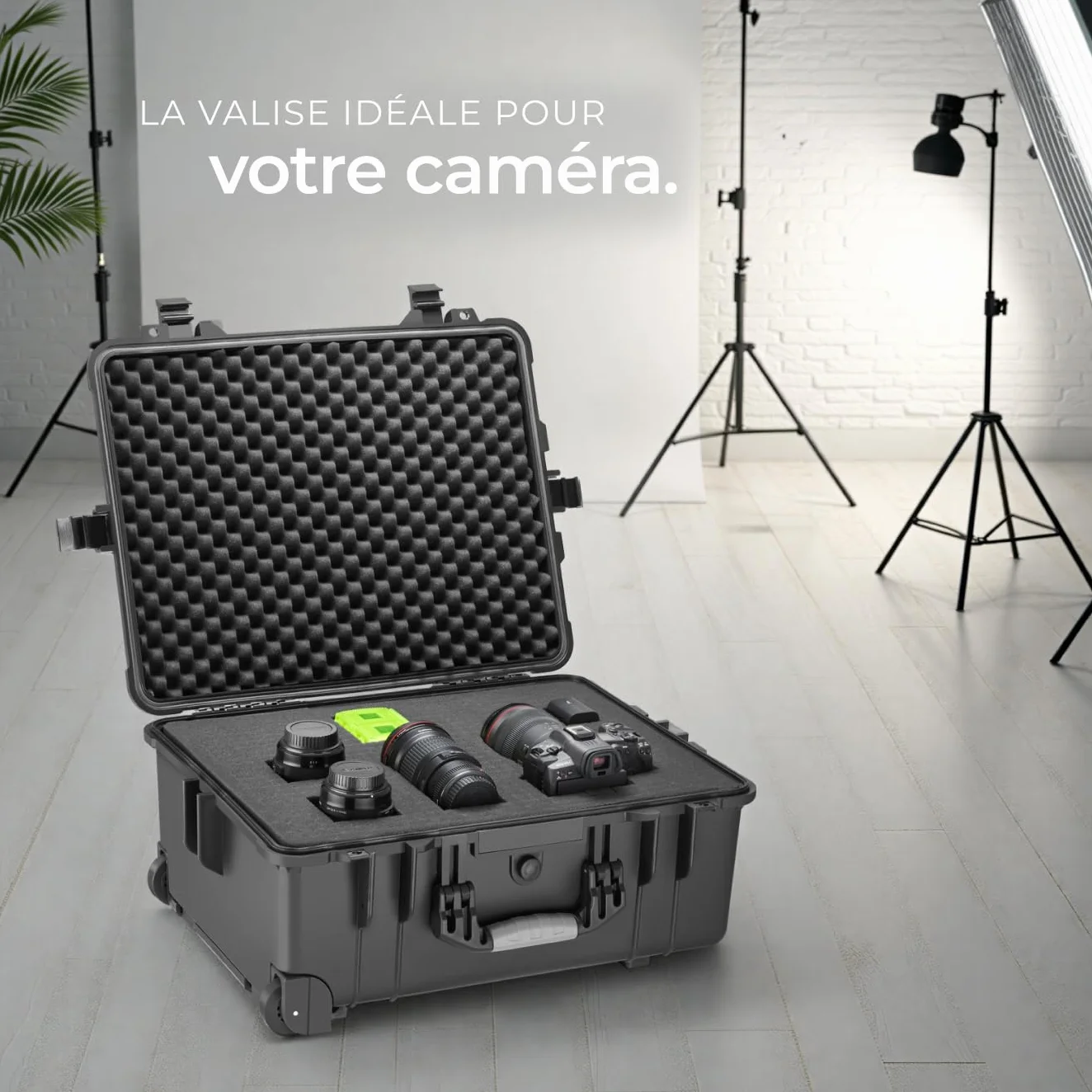 tectake® Valise à roulettes avec Protection en Mousse pour Appareil Photo, caméra & Accessoires ou Outils, Boite étanche, avec œillets pour Cadenas, Résistante aux Chocs, poussière & Eau