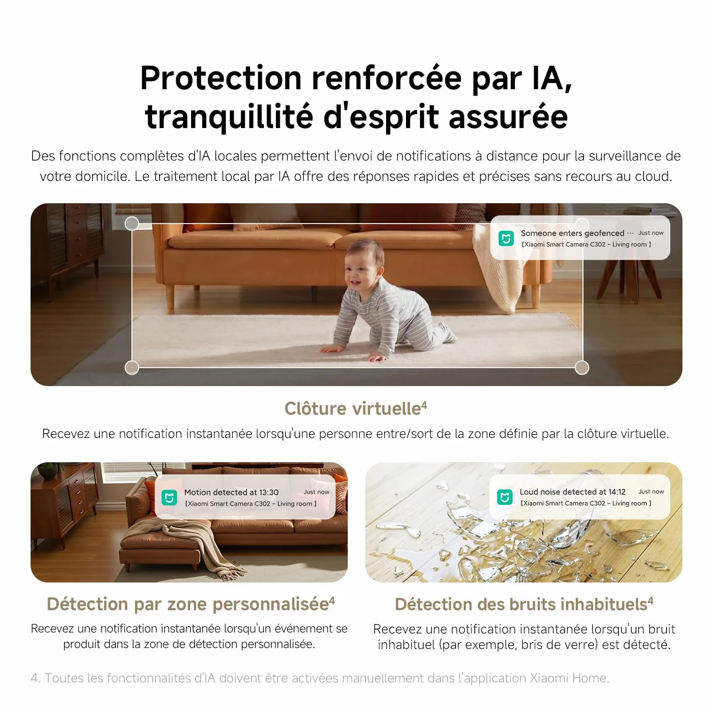 XIAOMI C302 Caméra Intérieure, 2K 3MP à 360°, Caméra de Surveillance, WiFi 6, Clôture Virtuelle, Détection et Suivi Personnes & Animaux, Vision Nocturne Couleur Starlight, Audio Bidirectionnel, Alexa