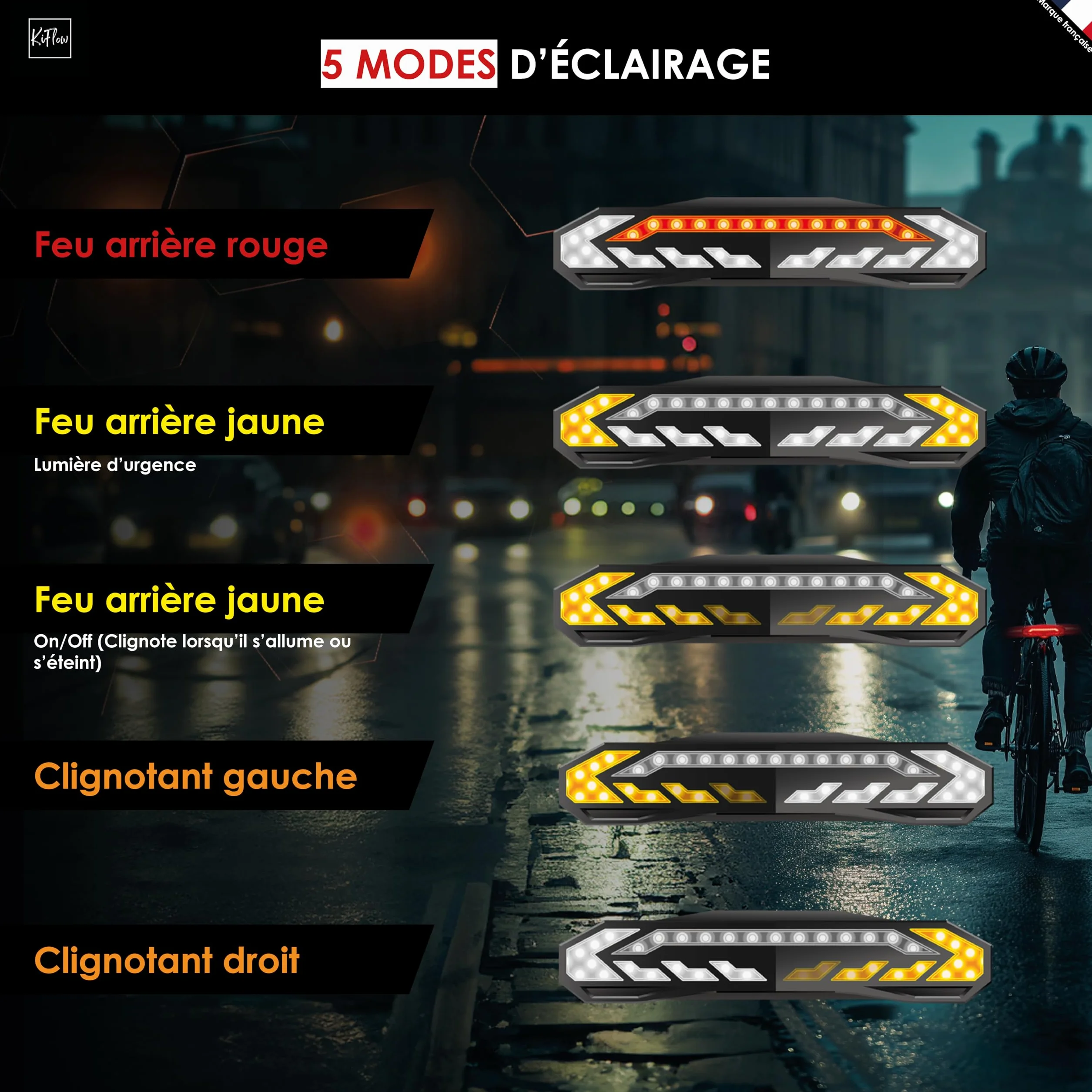 KIFLOW Clignotant Vélo Feu Arrière Alarme