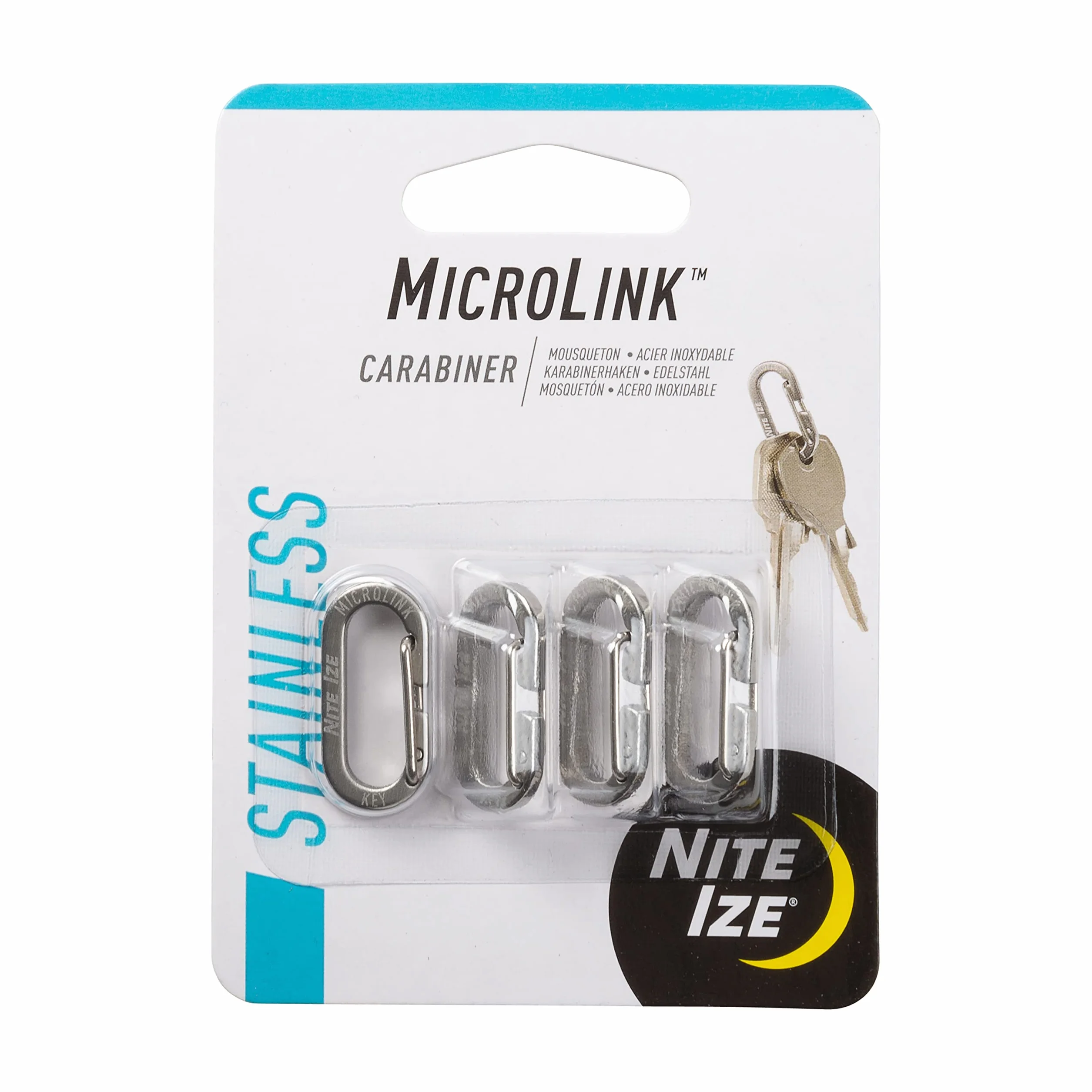 Nite IZE MicroLink Lot de 4 Mini Mousquetons en Acier Inoxydable