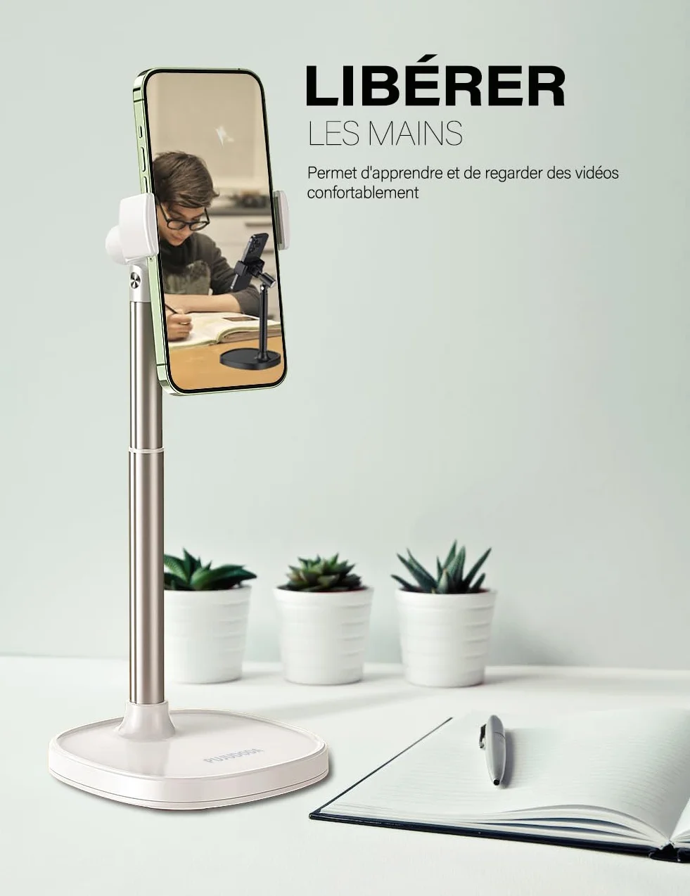 Phone Holder à 360° Réglable pour Bureau, Diffusion en Direct, Tournage Vidéo