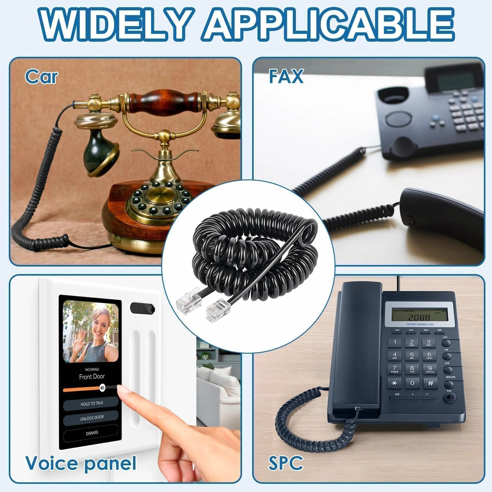 4 Pièces Cable Telephonique, 2.5M Combiné Téléphonique Câble Spiralé Cable Telephone Fixe 4P4C Cordon Fixe avec Prise Noir RJ9 pour Bureau à Domicile Téléphones Fixes AT&T Cisco NEC ROLM ITT TI