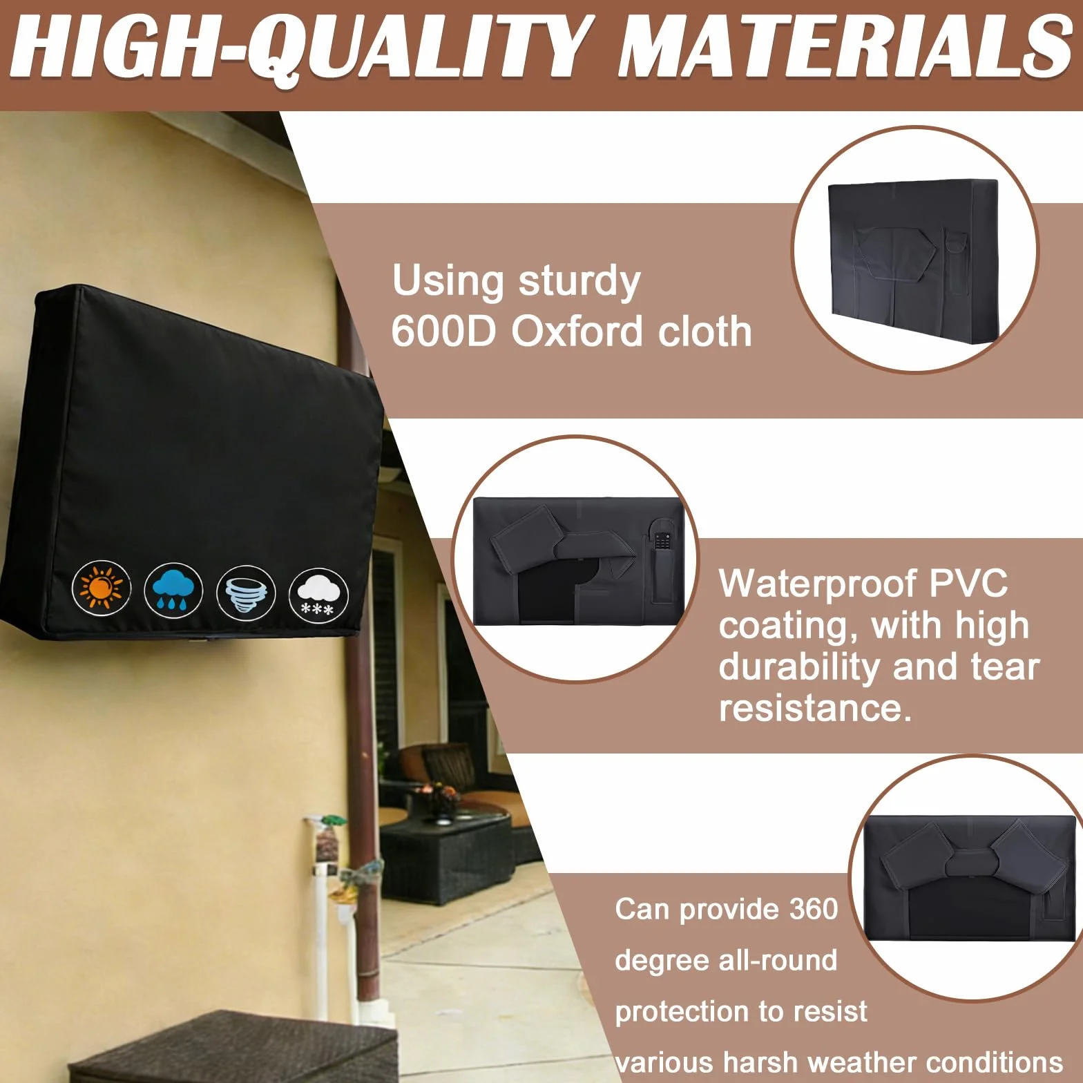 Housse de Protection pour TV Extérieur 600D Oxford PVC Heavy Duty 40-42 Pouces Étanche Anti-Poussière