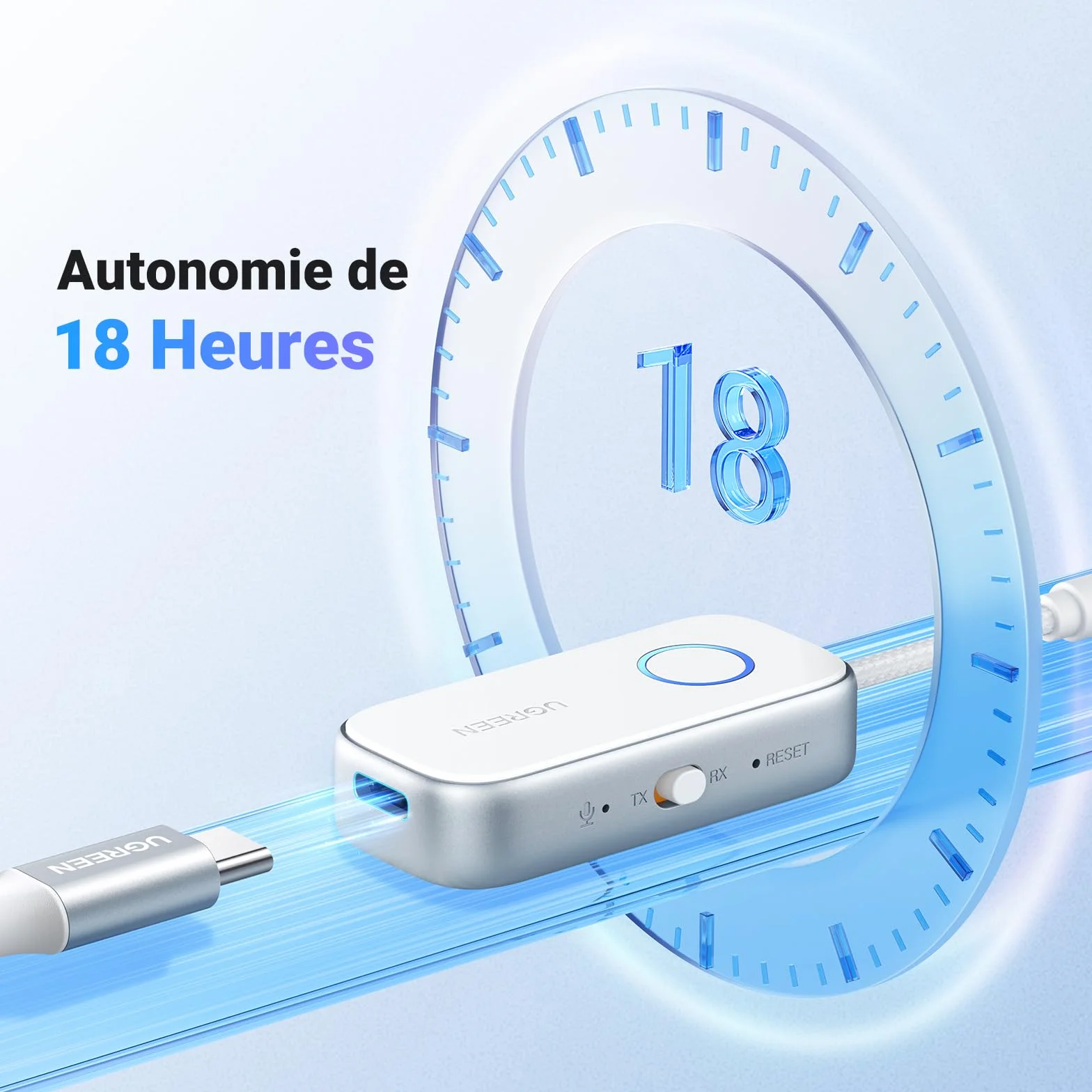 UGREEN Émetteur Jack Bluetooth 6.0 pour TV Transmetteur Récepteur 2 en 1 pour Voiture Prise Aux 3.5 mm Adaptateur Audio pour Casque Écouteur Avion Enceinte Haut-Parleur
