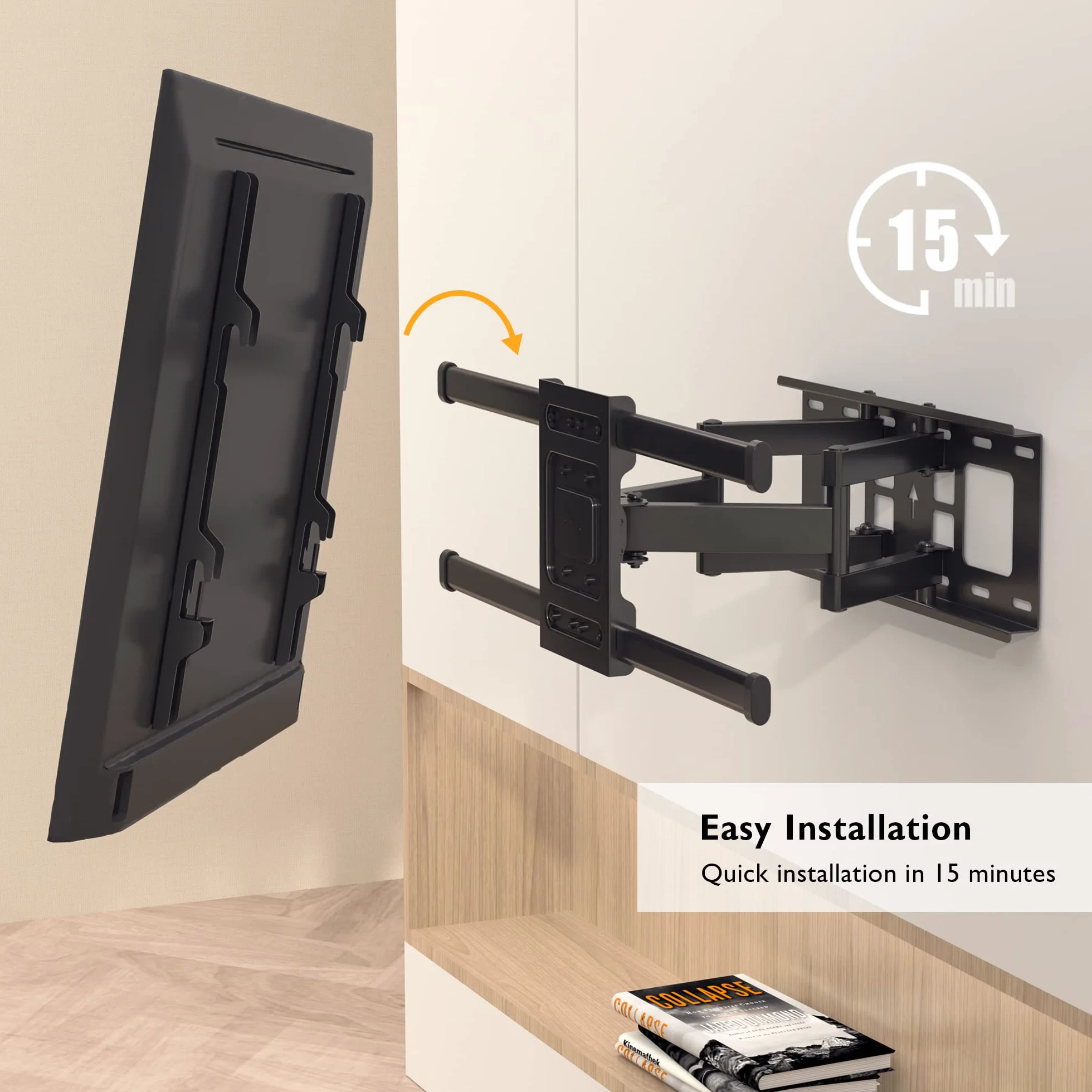 BONTEC Support Mural TV pour Télévision Plat et Incurvé LCD LED 32-84 Pouces jusqu'à 60KG, Support TV Mural orientable et Inclinable, Bras Doubles Solides et Robustes, Max VESA 600x400mm