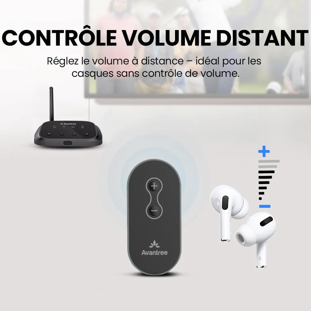 Avantree Oasis Plus 2 Émetteur Bluetooth TV Contrôle Volume Distance aptX Adaptive Pass-Through Soundbar
