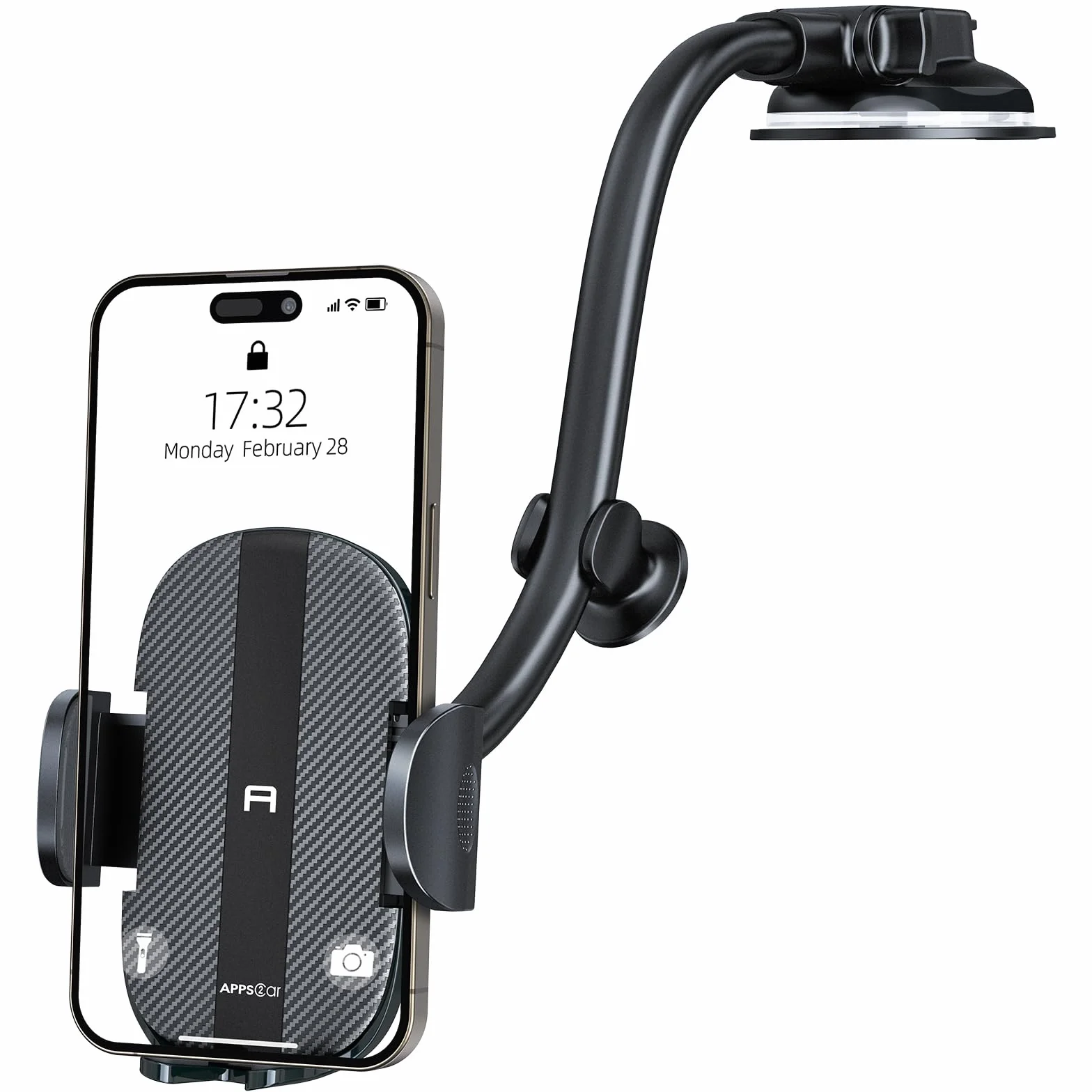 APPS2Car Support de téléphone de Voiture pour Pare-Brise - Ventouse Plus Forte - Support de téléphone pour Tableau de Bord de Voiture - Compatible avec iPhone 14/13/12 Pro Max, Samsung S22 et Plus