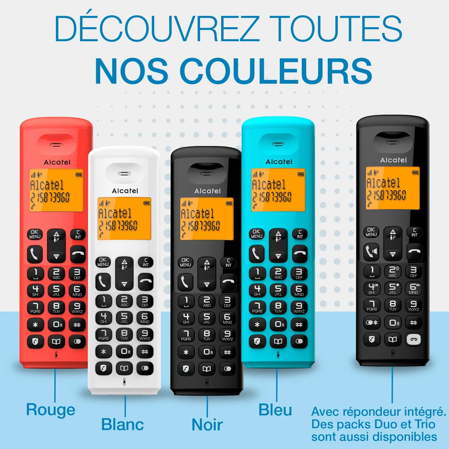 ALCATEL E260 S. Voice Téléphone Fixe sans Fil DECT Répondeur Design Compact Grand Écran Rétroéclairé Mains Libres Blocage des Appels Indésirables Noir