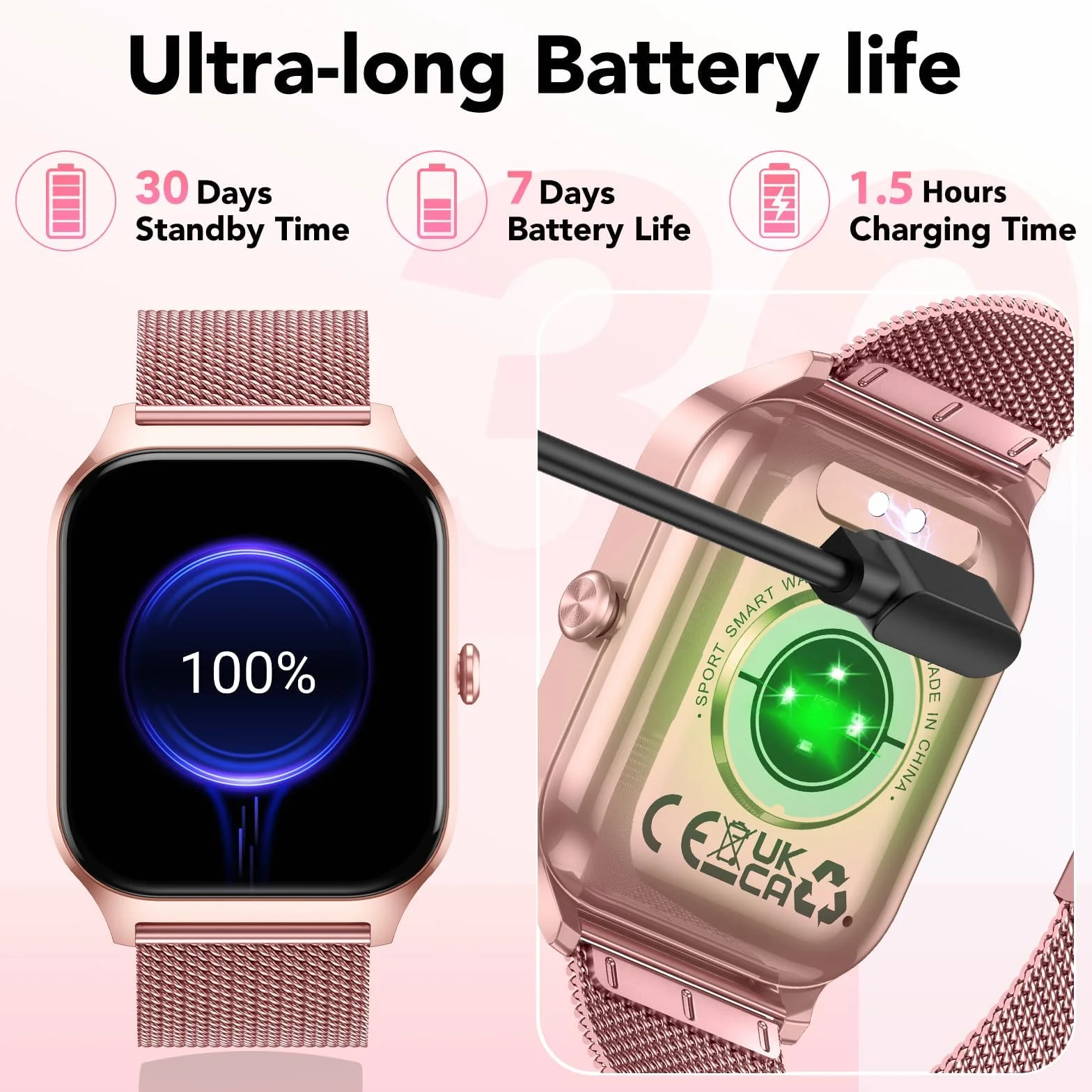 CASCHO Montre Connectée Femme avec Appel Bluetooth, 1.85"HD Smartwatch Femme avec Fréquence Cardiaque/Sommeil/SpO2, IP68 Étanche Fitness Tracker avec 120+ Modes Sportifs, pour Android iOS - Doré rose