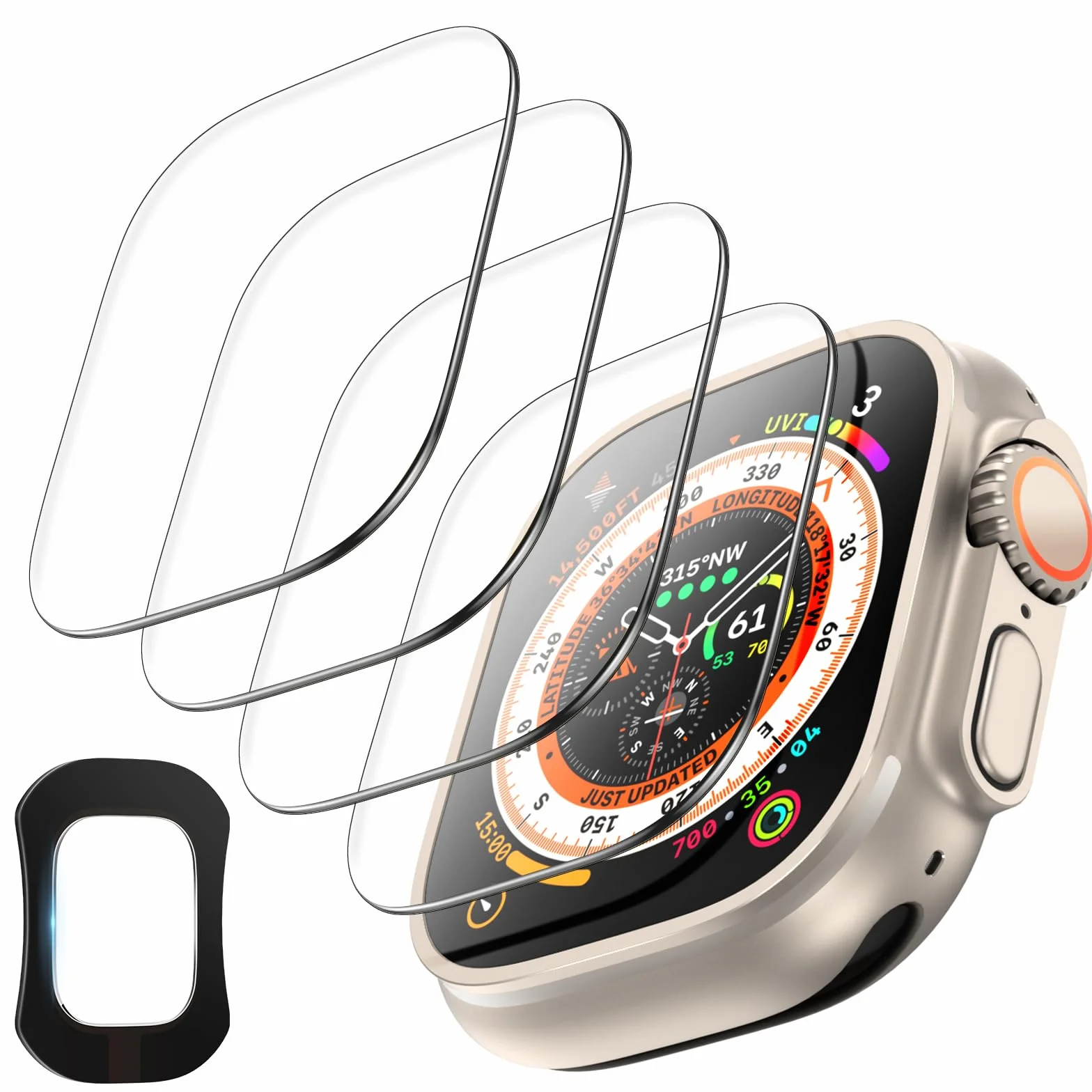 TOCOL 4 Pièces Protection Écran pour Apple Watch Ultra 3/2 /1 49mm, Installation Rapide, Dureté 9H, Sans Bulles, Résistant aux Rayures, Verre Trempé pour Apple Watch Ultra