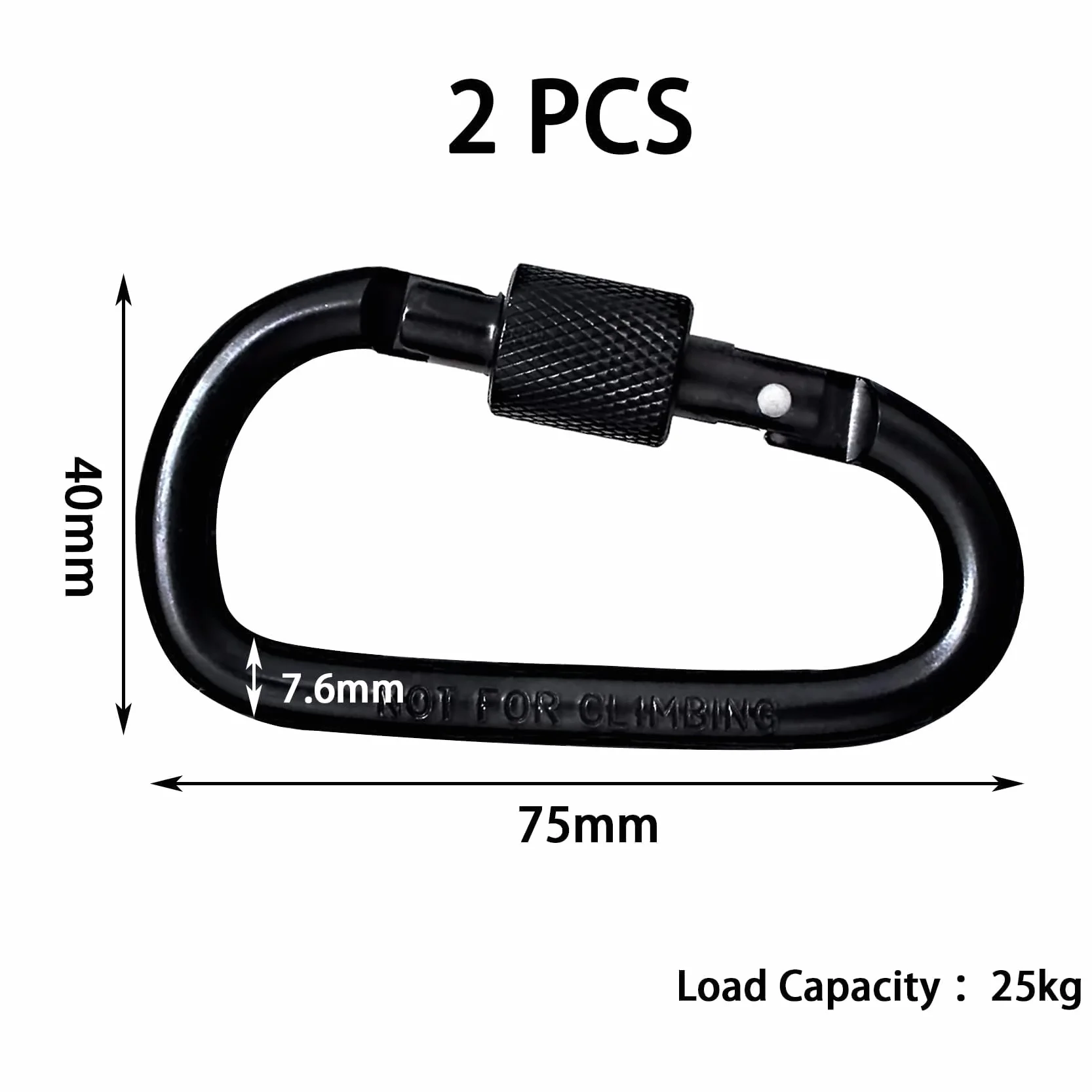 Mousqueton Porte Clé Noir Alliage Aluminium Verrouillage Vis 2 Pièces