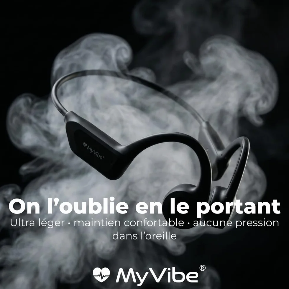 MYVIBE is Good Casque Conduction Osseuse Bluetooth 5.4 – Écouteur Conduction Osseuse Oreilles Ouvertes avec Micro, IPX5 Étanche – Ultra Léger 30g – Course à Pied, Cyclisme hors route, Randonnée, Sport