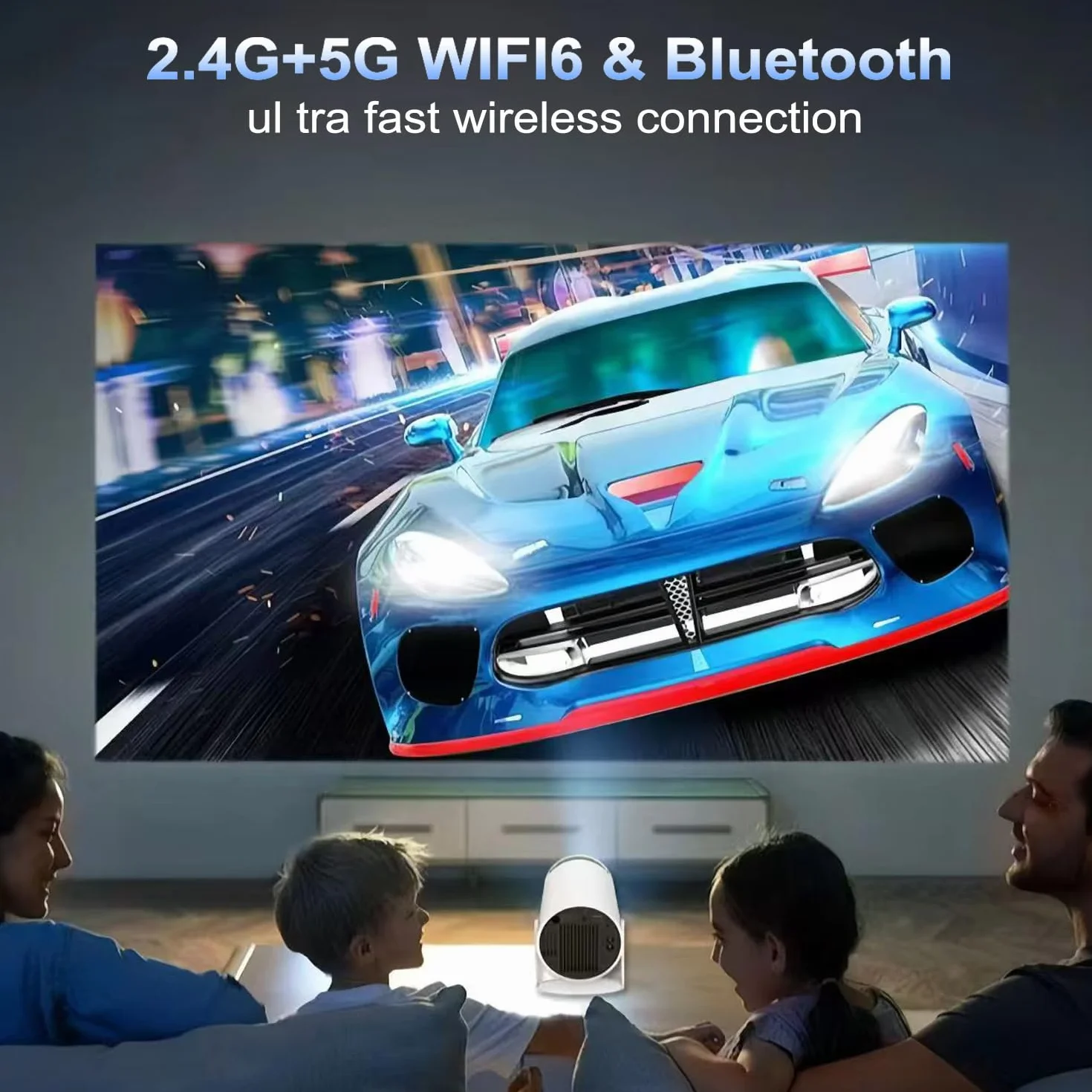 Mini Projecteur FHD 4K Portable WiFi 6 BT5.2 Correction Trapèze Rotation 180° Compatible Téléphone PC HDMI USB PS5
