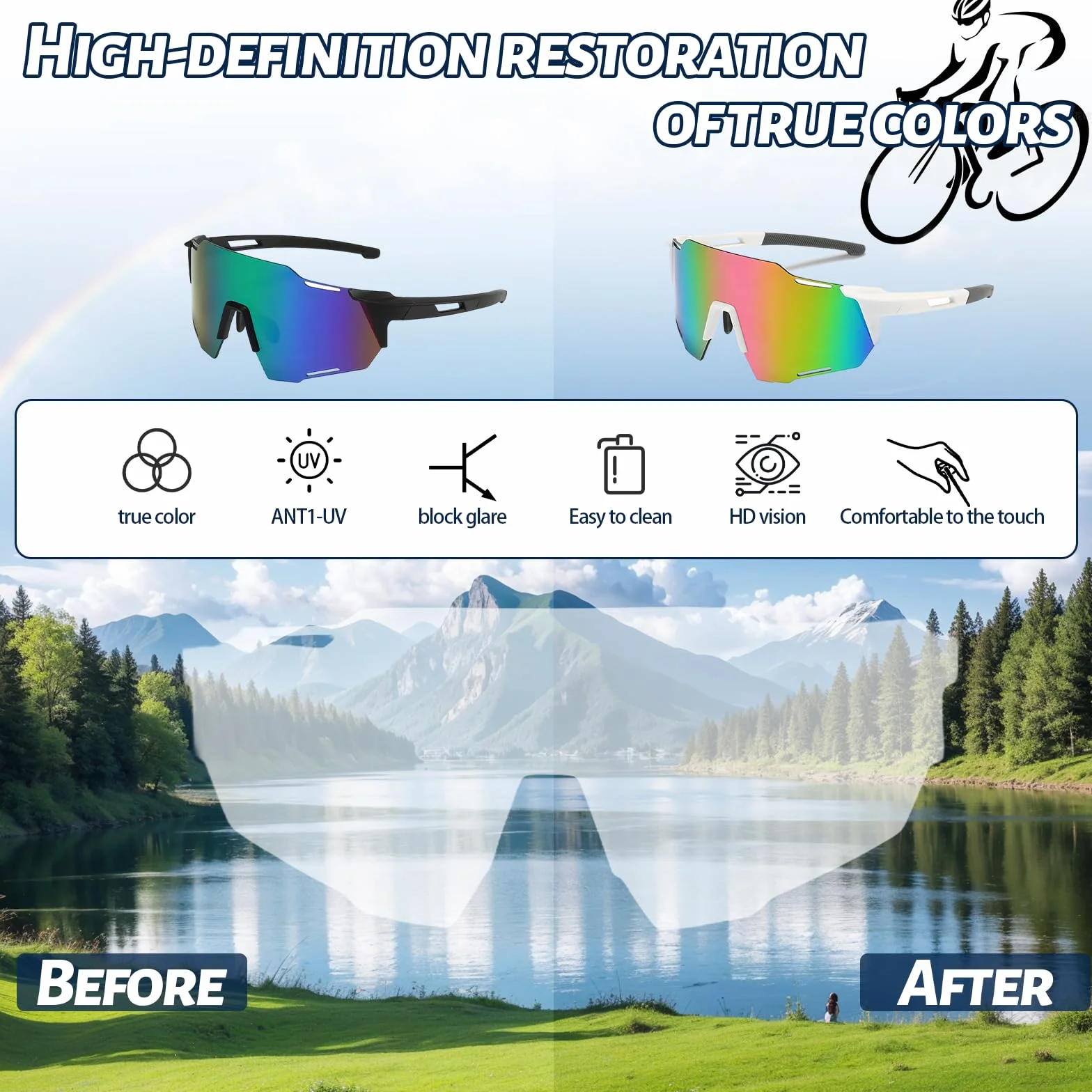 SI SEN 2 Pièces Lunette de Cyclisme, UV400 Protection Coupe-Vent, pour Homme Femme Ski Alpinisme