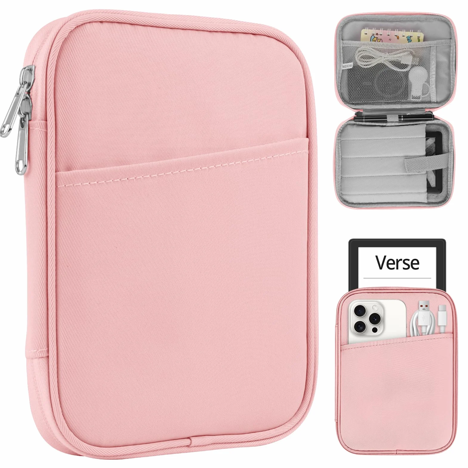 HoYiXi Housse Universel pour 7" Kindle Paperwhite/Colorsoft 2024 Compatibility 6.8" Paperwhite 2021 and 6"-6.8" Kobo/Tolino/Sony EReader with Anti-Drop Android Tablet Sleeve Case,Rose