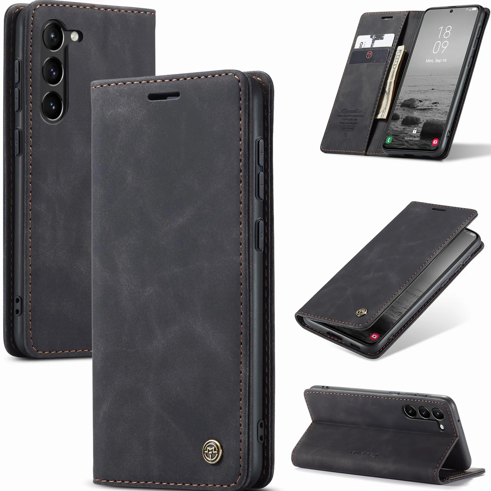 Coque pour Samsung Galaxy S23 5G Premium Housse Cuir Protection Pochette Rabat Portefeuille Flip Case Porte Magnétique Coque Étui pour Samsung Galaxy S23, Noir