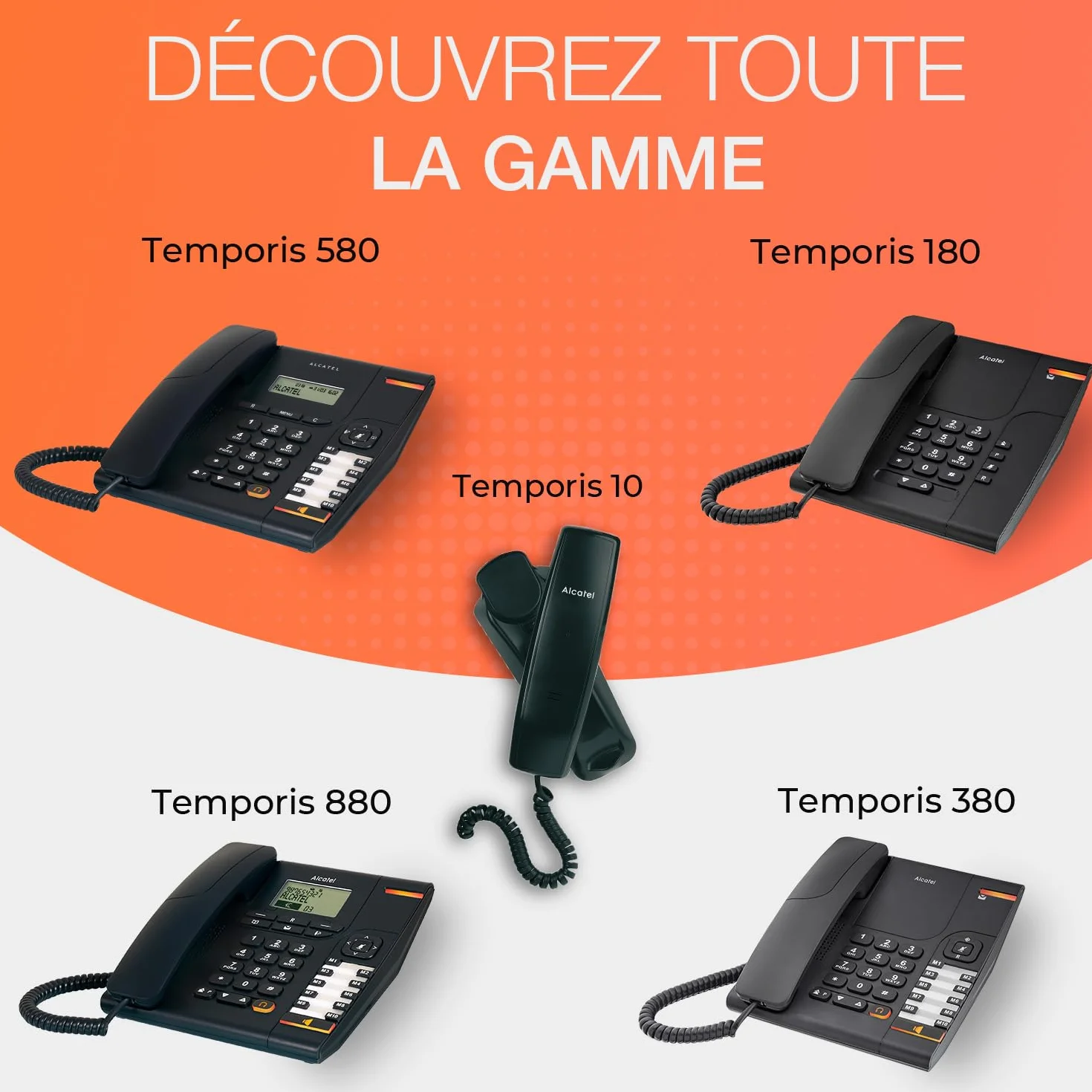 ALCATEL Temporis 380 PRO - Téléphone Fixe Filaire Professionnel - Bibloc - Mains Libres - Indicateur Lumineux - Volume Réglable - Touche Rappel & Mute - Installation Mur - 10 Mémoires Directes - Noir
