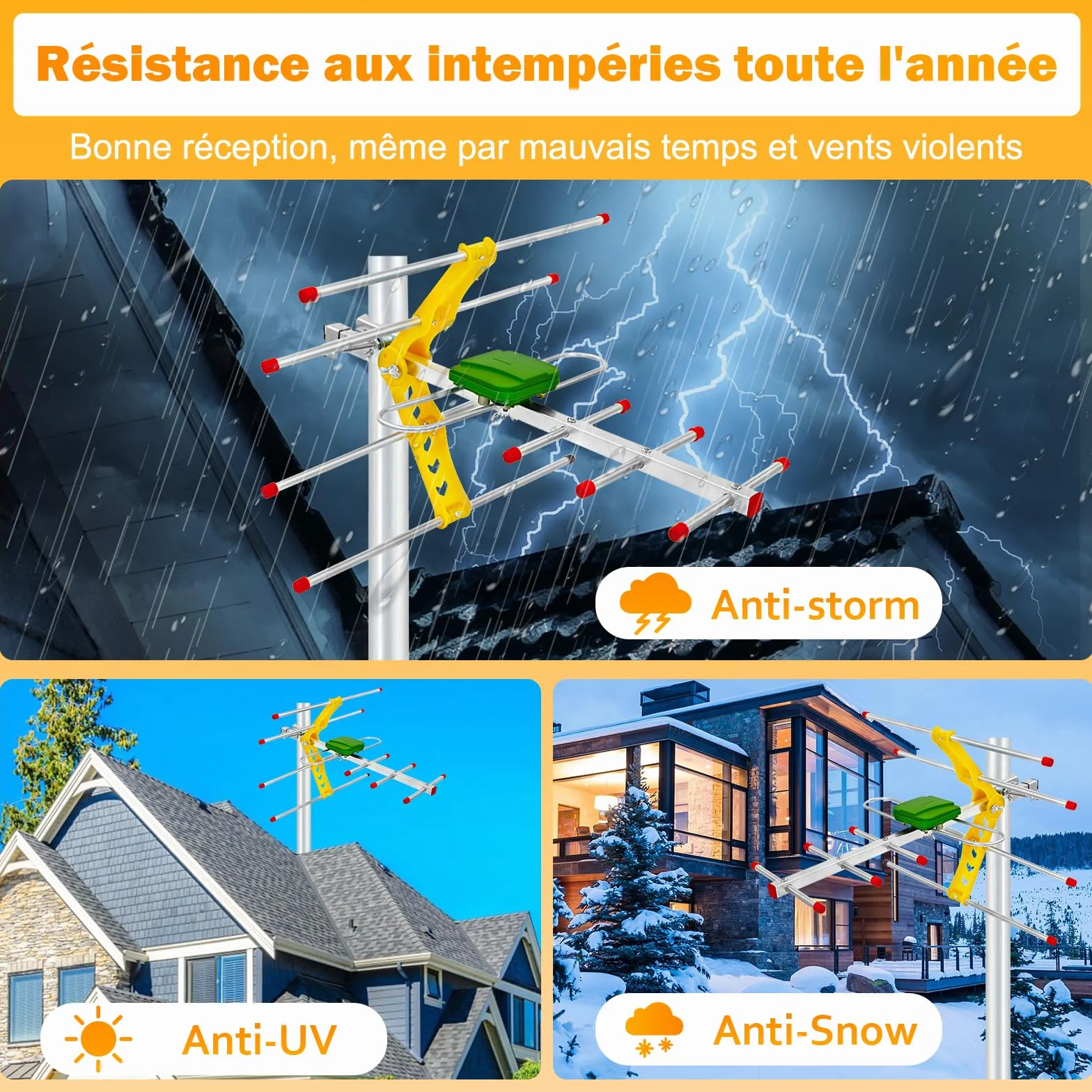 Antenne TV Extérieure Yagi 6 Éléments – Antenne Râteau TNT HD 4K Longue Portée, Réception TV Puissante et Stable, Compatible DVB-T/T2, Antenne Anti-Intempéries avec Câble Coaxial 10 m