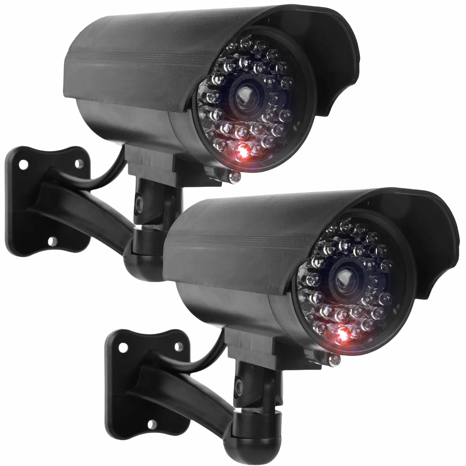 GOMETY Lot de 2 caméras factices extérieures, fausse caméra de sécurité avec LED rouge clignotante, caméra CCTV factice de sécurité pour intérieur et extérieur